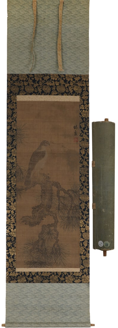 A Chinese Vertical Scroll Ink Painting of Pine and Eagle on Silk (1 of 11)