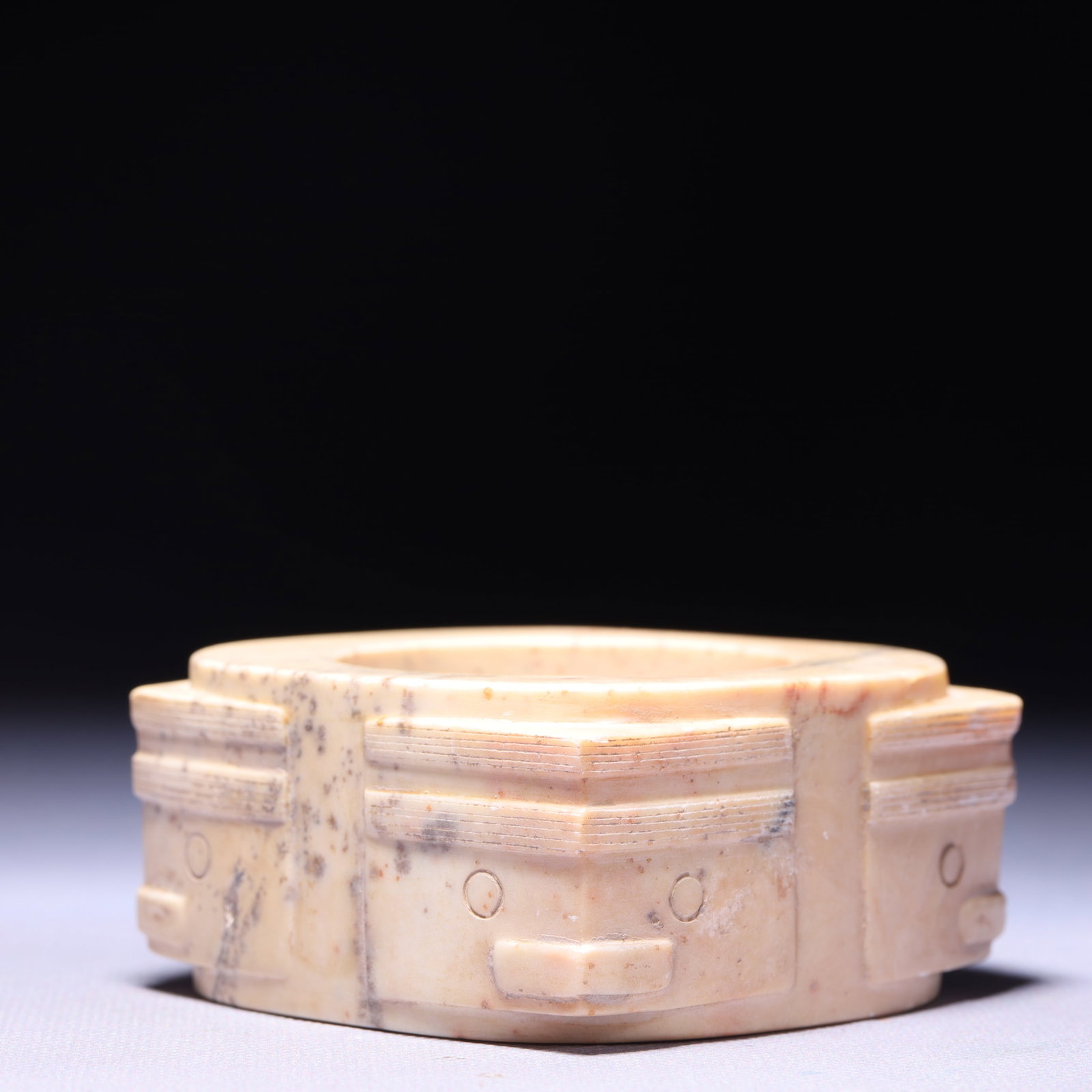 An Archaic Hongshan Culture Yellow Jade Beast-Face Pattern Jade Cong: An Archaic Hongshan Culture Yellow Jade Beast-Face Pattern Jade Cong,Ancient Time,China,Size:3inx1.4in,Weight:336g