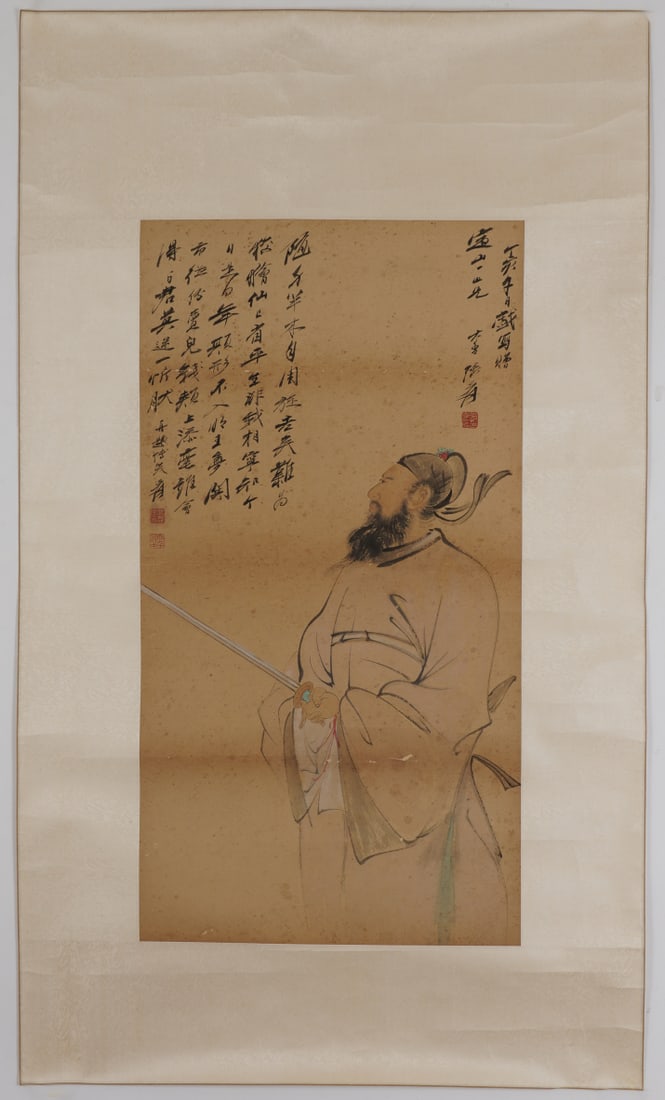 A Chinese Ink Painting of Figure on Paper: A Chinese Ink Painting of Figure on Paper,Zhang Daqian,Size:34.6inx18.1in 一幅中国水墨人物画,张大千