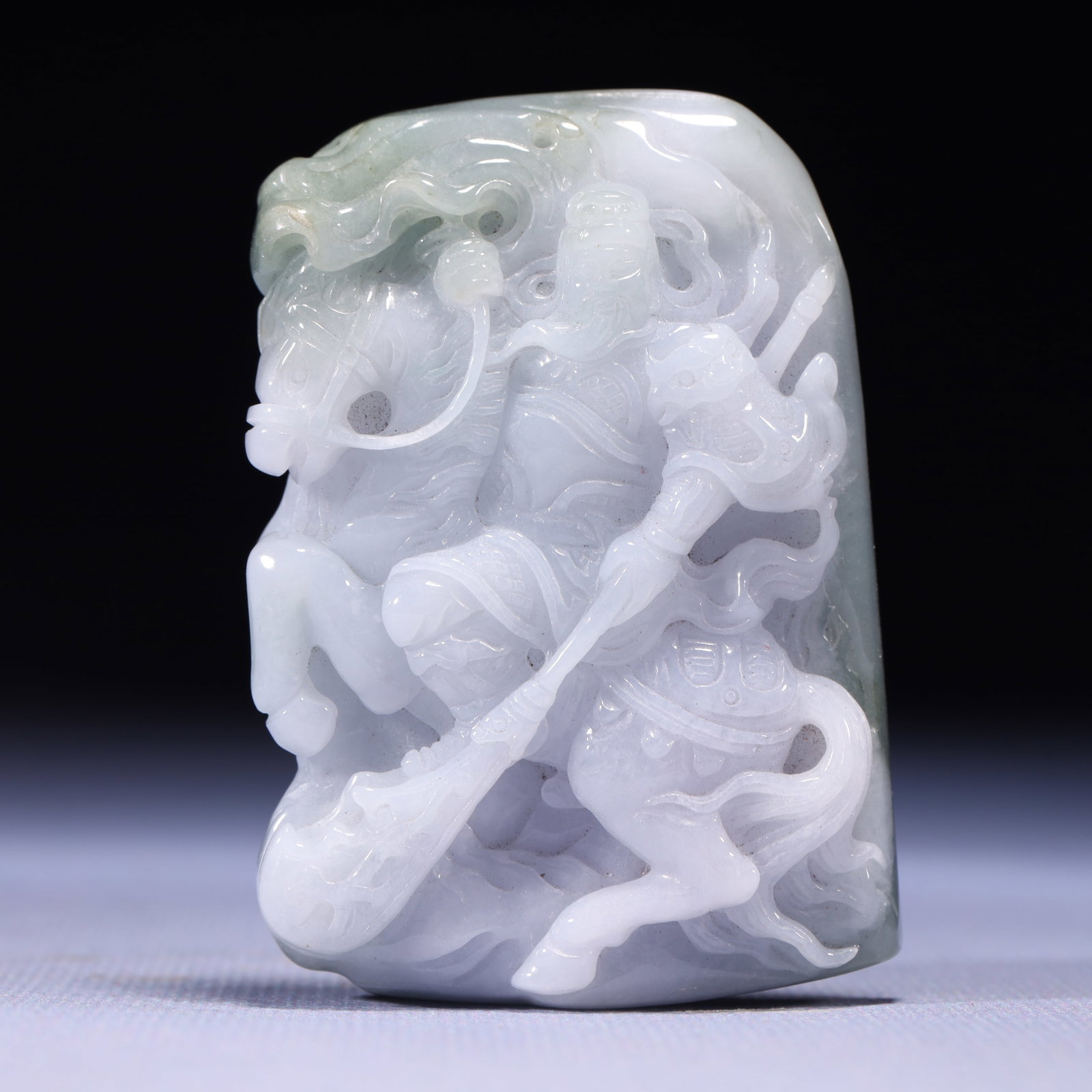 An Exquisite Jadeite Statue of Guan Gong Pendant: An Exquisite Jadeite Statue of Guan Gong Pendant,Qing Dynasty,China,Size:1.8inx0.5inx2.8in,Weight:106g 翡翠关公像挂件,中国清代