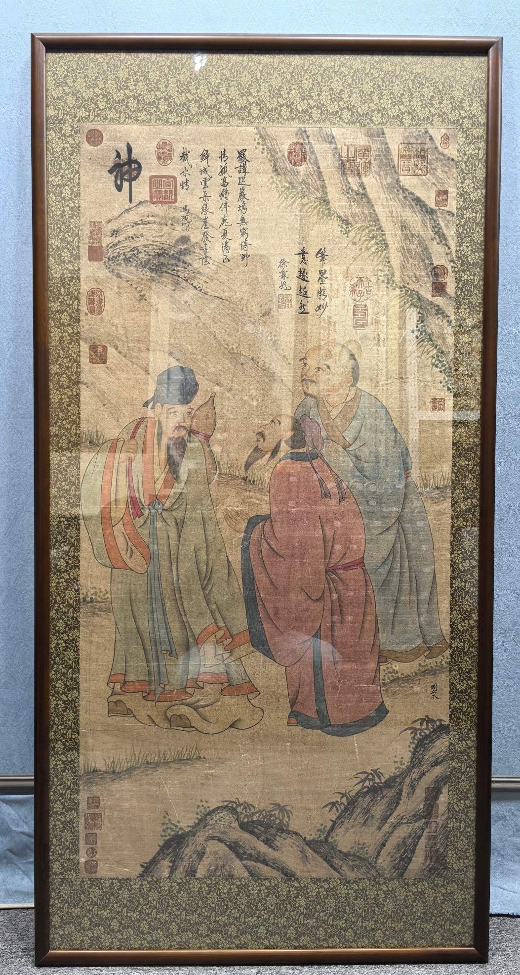 A Chinese Ink Painting of Figure on Paper With Frame,Yan Liben: A Chinese Ink Painting of Figure on Paper With Frame,Yan Liben,Size:30.9inx62in