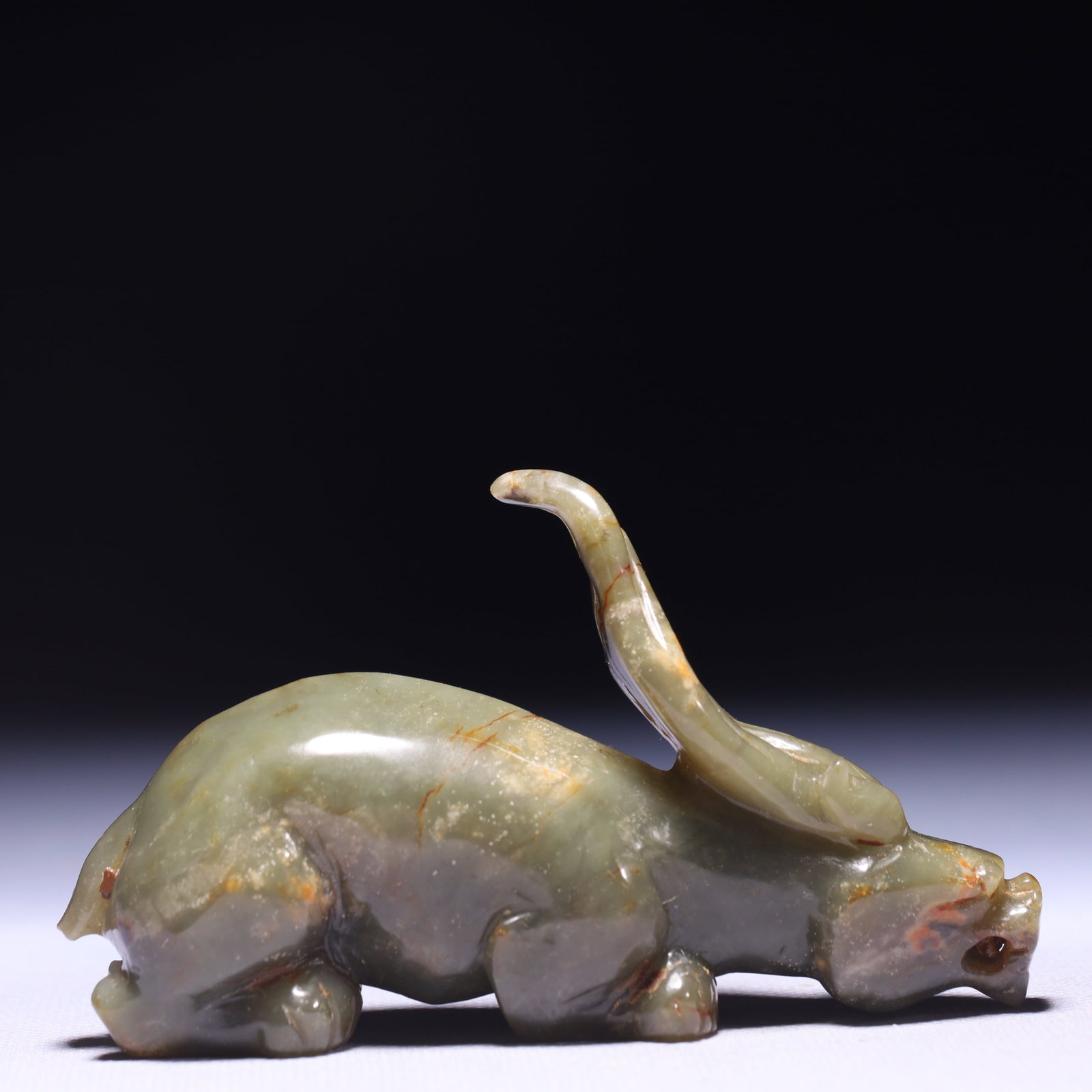 An Exquisite Green Jade Deer Ornament: An Exquisite Green Jade Deer Ornament,Qing Dynasty,China,Size:3.9inx1.2inx2.4in,Weight:201g 青玉鹿摆件,中国清代