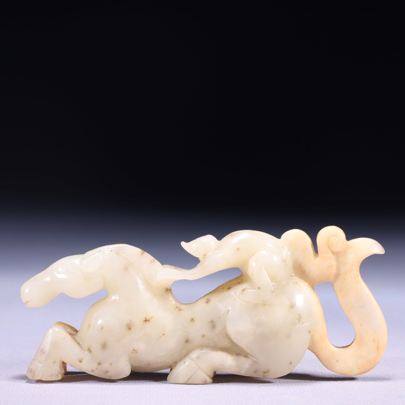 An Exquisite White Jade Horse Ornament: An Exquisite White Jade Horse Ornament,Qing Dynasty,China,Size:4.3inx0.8inx1.6in,Weight:154g 白玉骏马摆件,中国清代