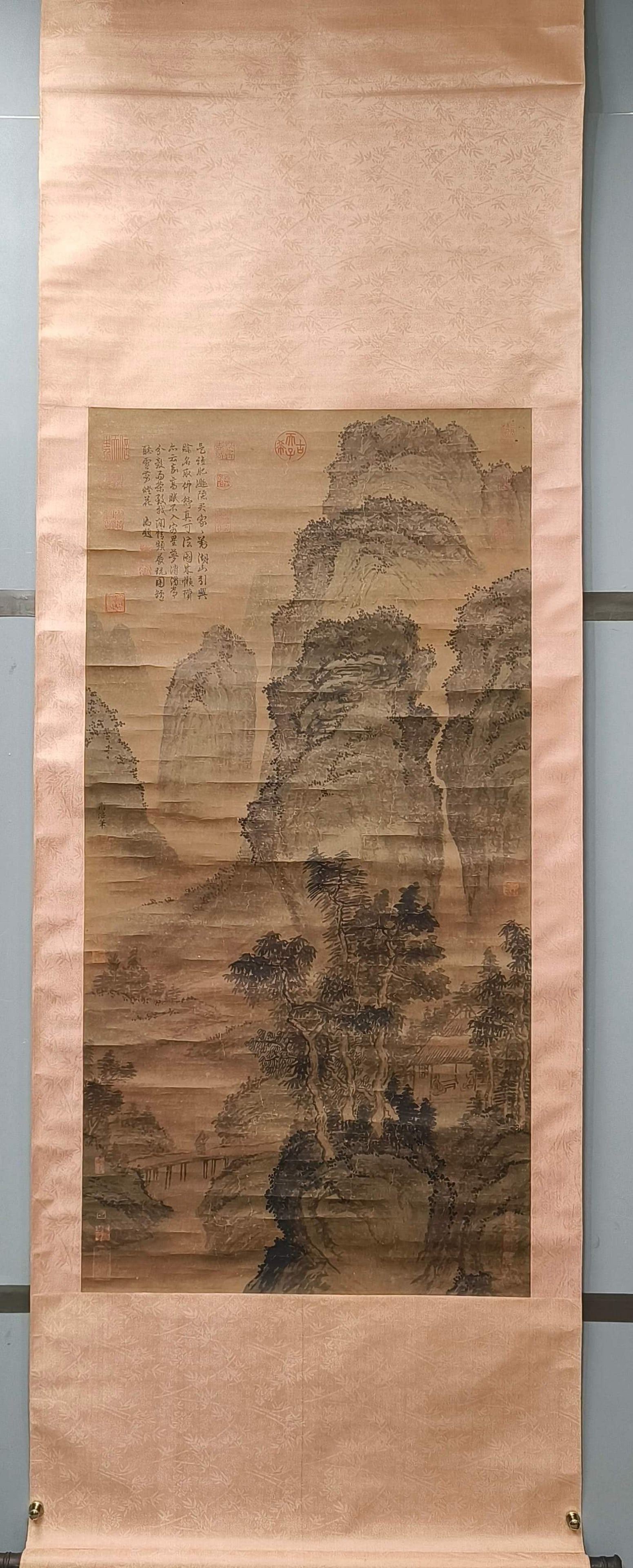 A Chinese Vertical Scroll Ink Painting of Landscape on Paper (1 of 9)