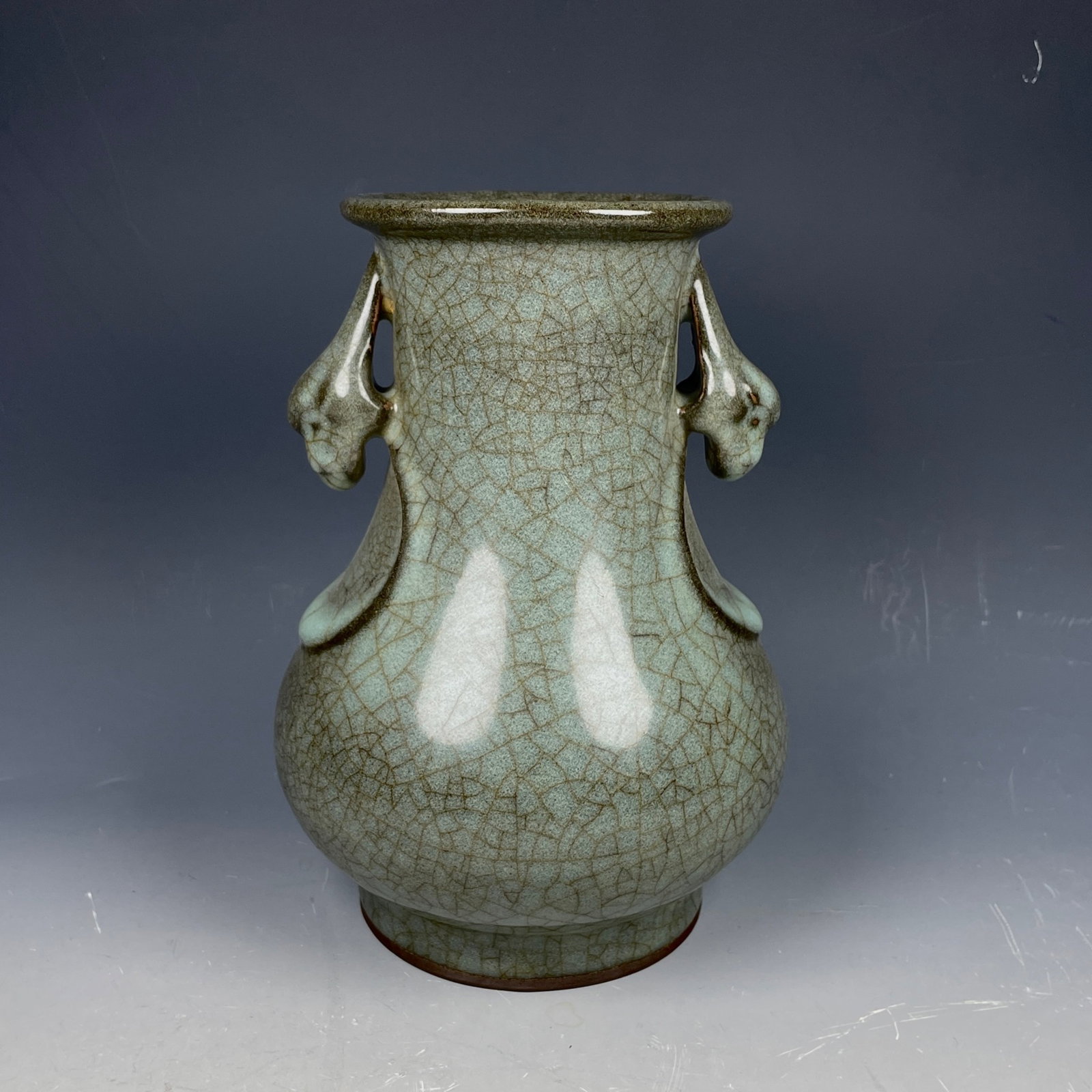 An Exquisite Guan yao Beast-Ears Vase: An Exquisite Guan yao Beast-Ears Vase,Song Dynasty,China,Size:7.5inx5.5in 官窑兽耳瓶,中国宋代