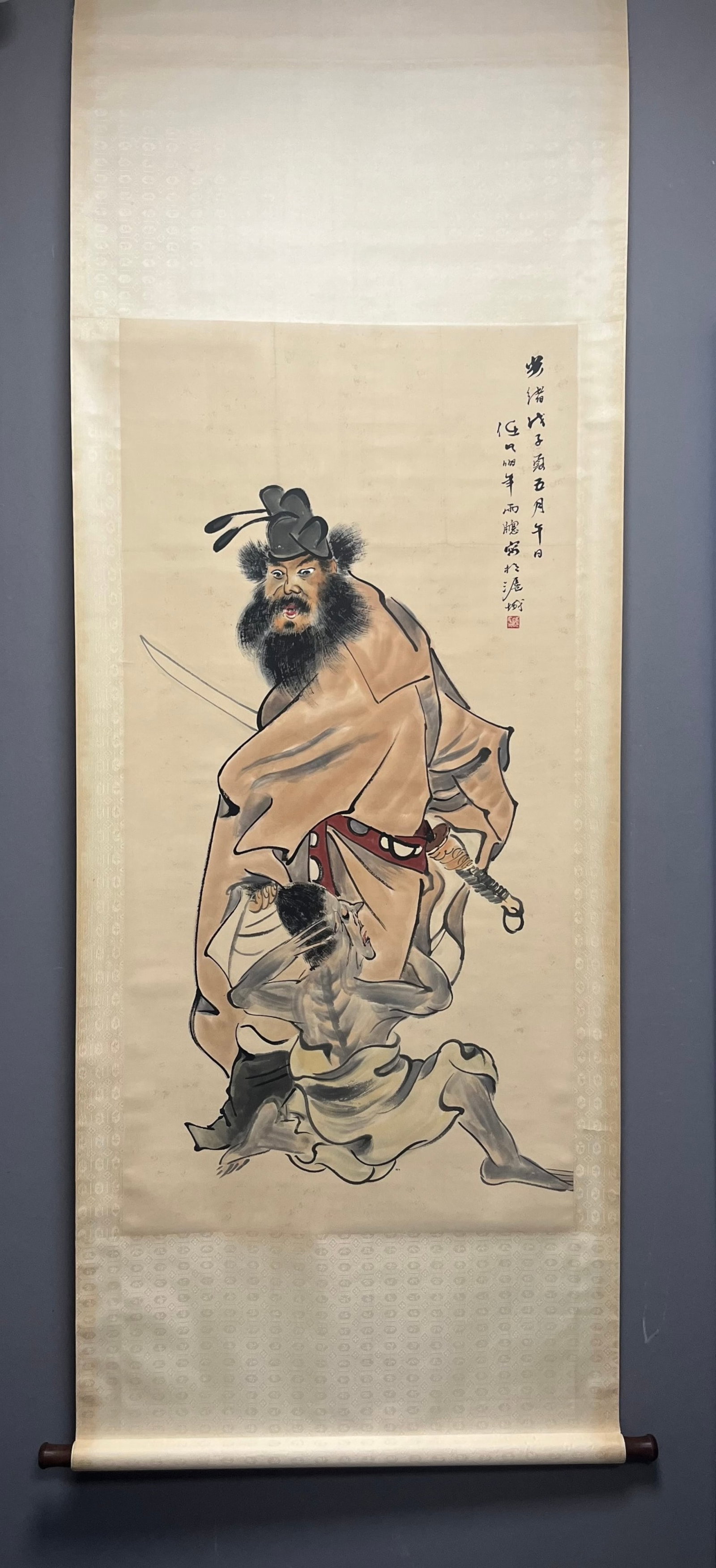 A Chinese Vertical Scroll Ink Painting of Figure on Paper: A Chinese Vertical Scroll Ink Painting of Figure on Paper,Ren Bonian,Size:53.5inx26.4in 一幅中国水墨人物画立轴,任伯年