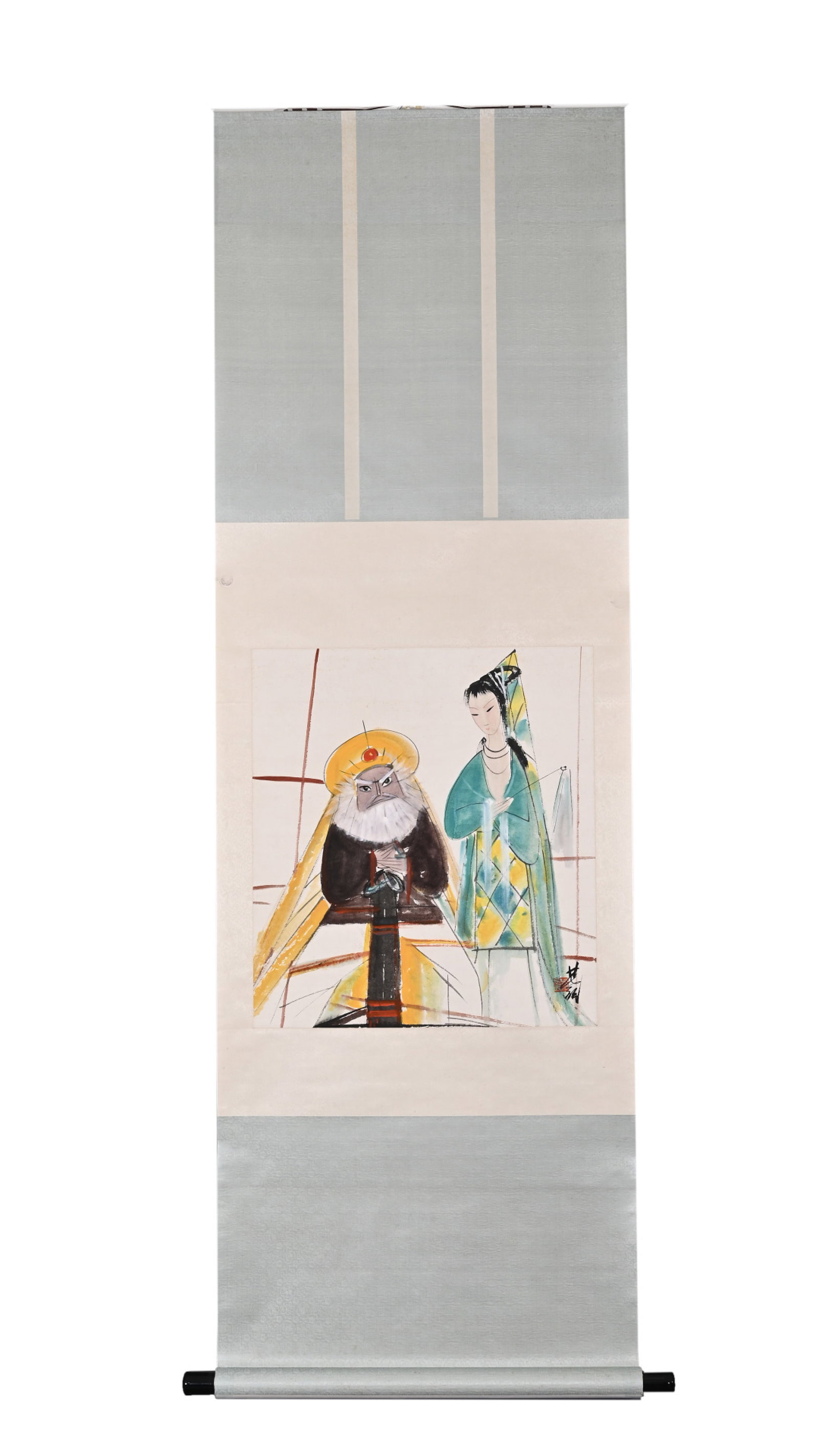 A Chinese Vertical Scroll Ink Painting of Figure on Paper: A Chinese Vertical Scroll Ink Painting of Figure on Paper,Lin Fengmian,Size:20.9inx18.9in