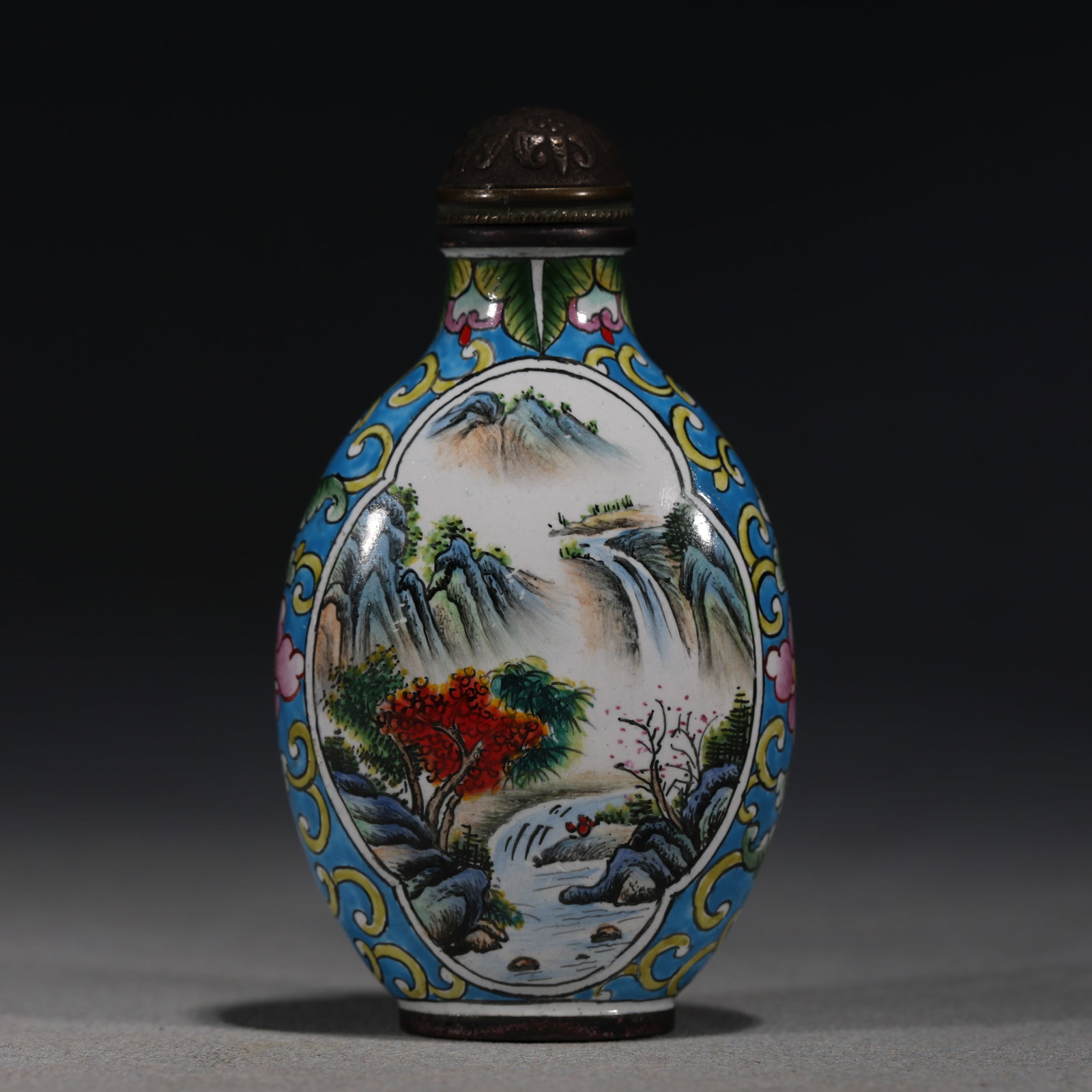 A Chinese Painted Enamel Snuff Bottle with Landscape and Pavilion,Qianlong Mark (1 of 5)