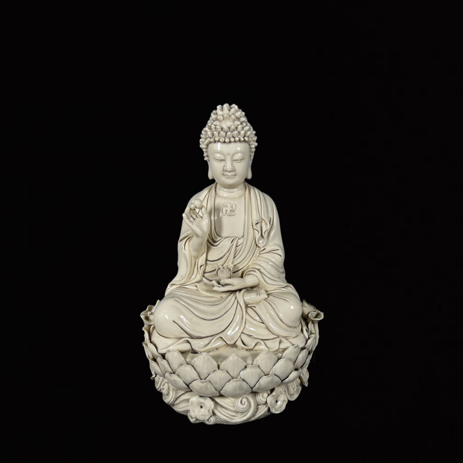 A Solemn Blance-De-Chine Statue of Sakyamuni: A Solemn Blance-De-Chine Statue of Sakyamuni,Ming Dynasty,China,He Chaozong Mark,Size:15.2in