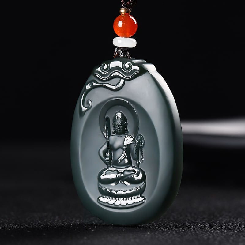 An Exquisite Cyan jade Statue of Bodhisattva Pendant: An Exquisite Cyan jade Statue of Bodhisattva Pendant,Size:45mx1.3inx0.3in 青玉菩萨像挂件