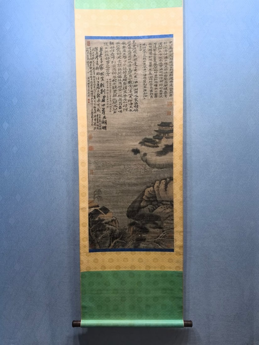 A Chinese Vertical Scroll Ink Painting of Landscape and Figure on Paper,Shi Tao: A Chinese Vertical Scroll Ink Painting of Landscape and Figure on Paper,Shi Tao,Size:(Without frame)18.7inx45.3in 一幅中国水墨山水人物ஹ