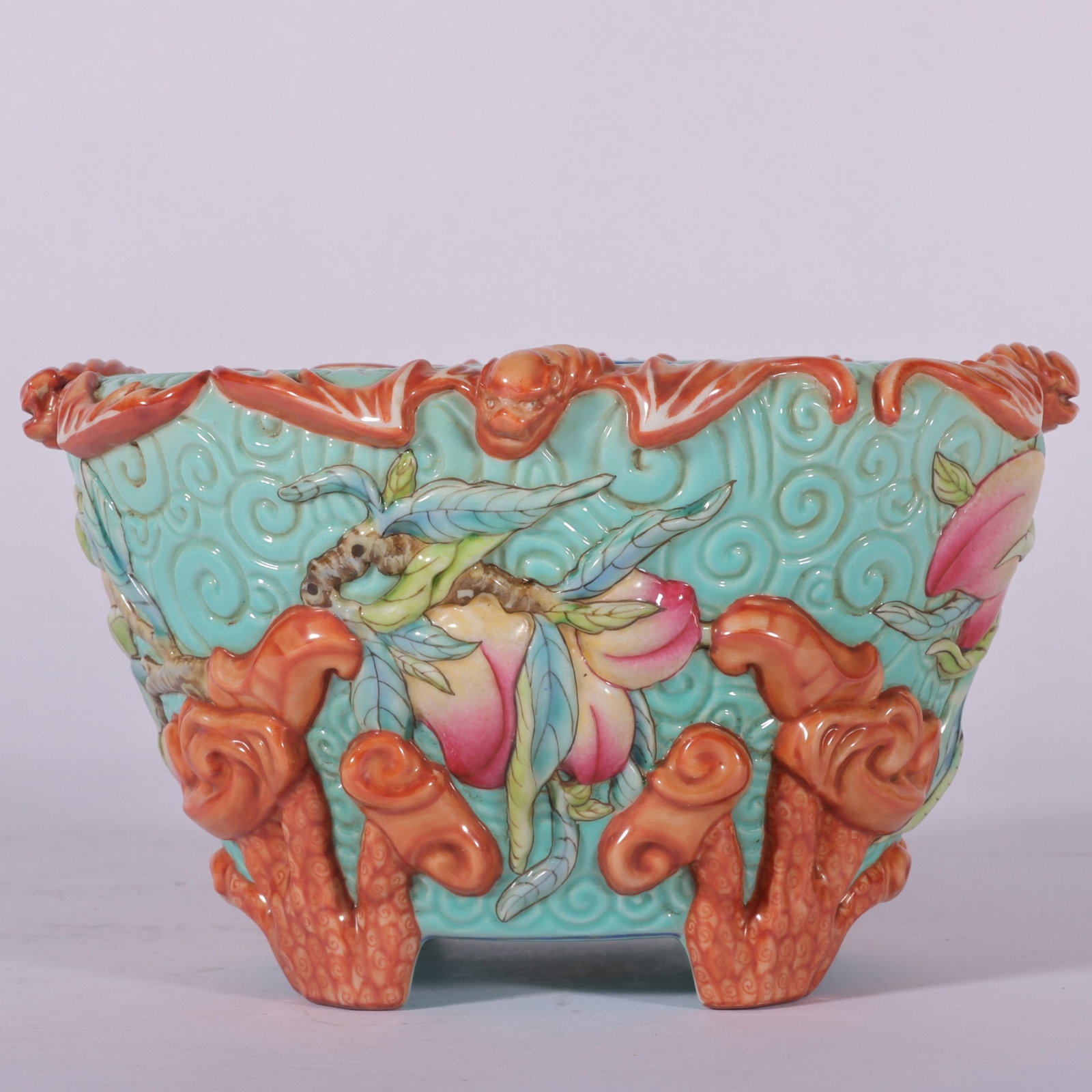 An Exquisite Green Ground Enamel Peach Pattern Flowerpot (1 of 8)