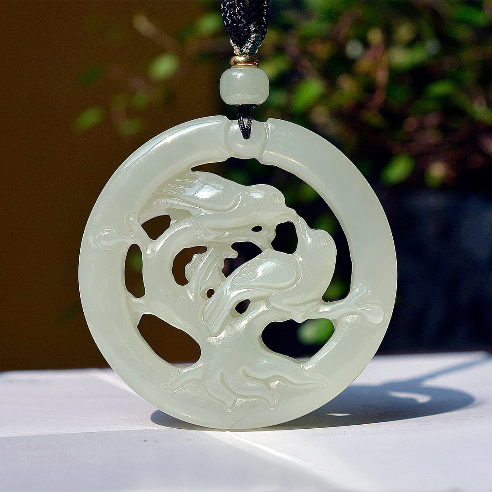 An Exquisite Greenish Jade Flower and Bird Pattern Pendant: An Exquisite Greenish Jade Flower and Bird Pattern Pendant,Size:2inx2in 青玉花鸟纹挂件