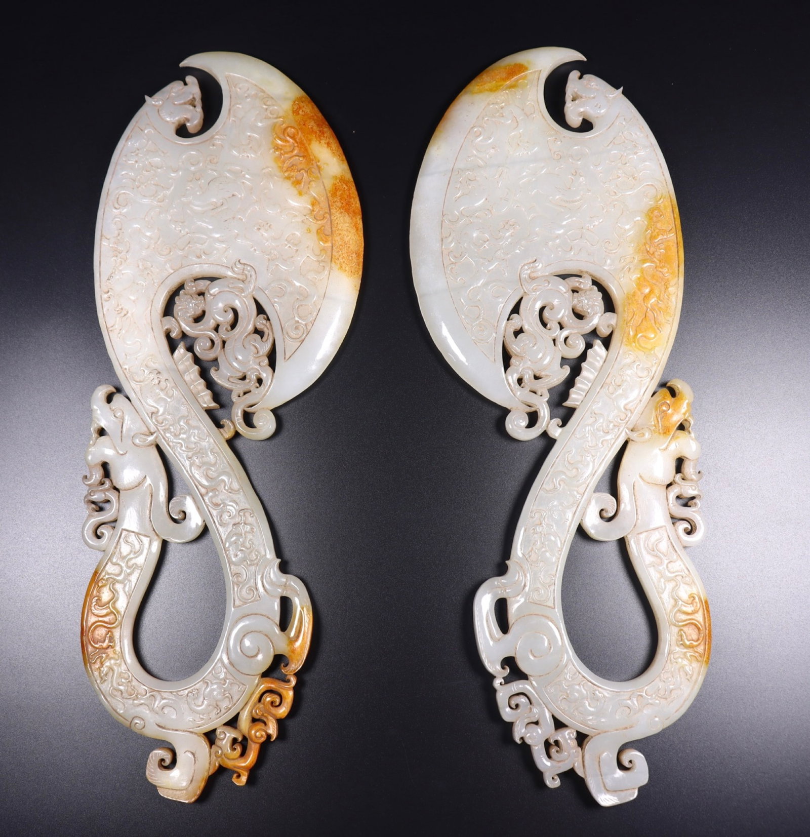 A Pair of Exquisite White Jade Chi-Dragon Pattern Axes (1 of 9)