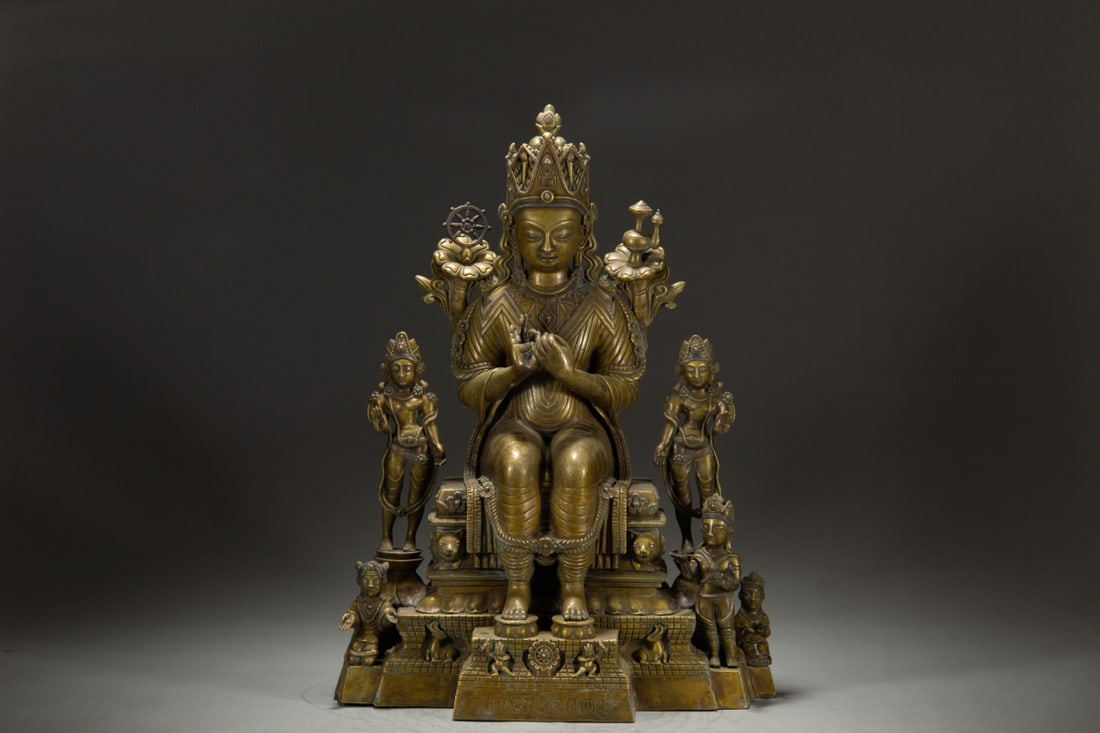 A Solemn Alloy Copper Statue of Maitreya Buddha: A Solemn Alloy Copper Statue of Maitreya Buddha,Ming Dynasty,China,Size:15.4inx8.3inx21.7in,Weight:22950g 合金铜未来佛像,中国明代