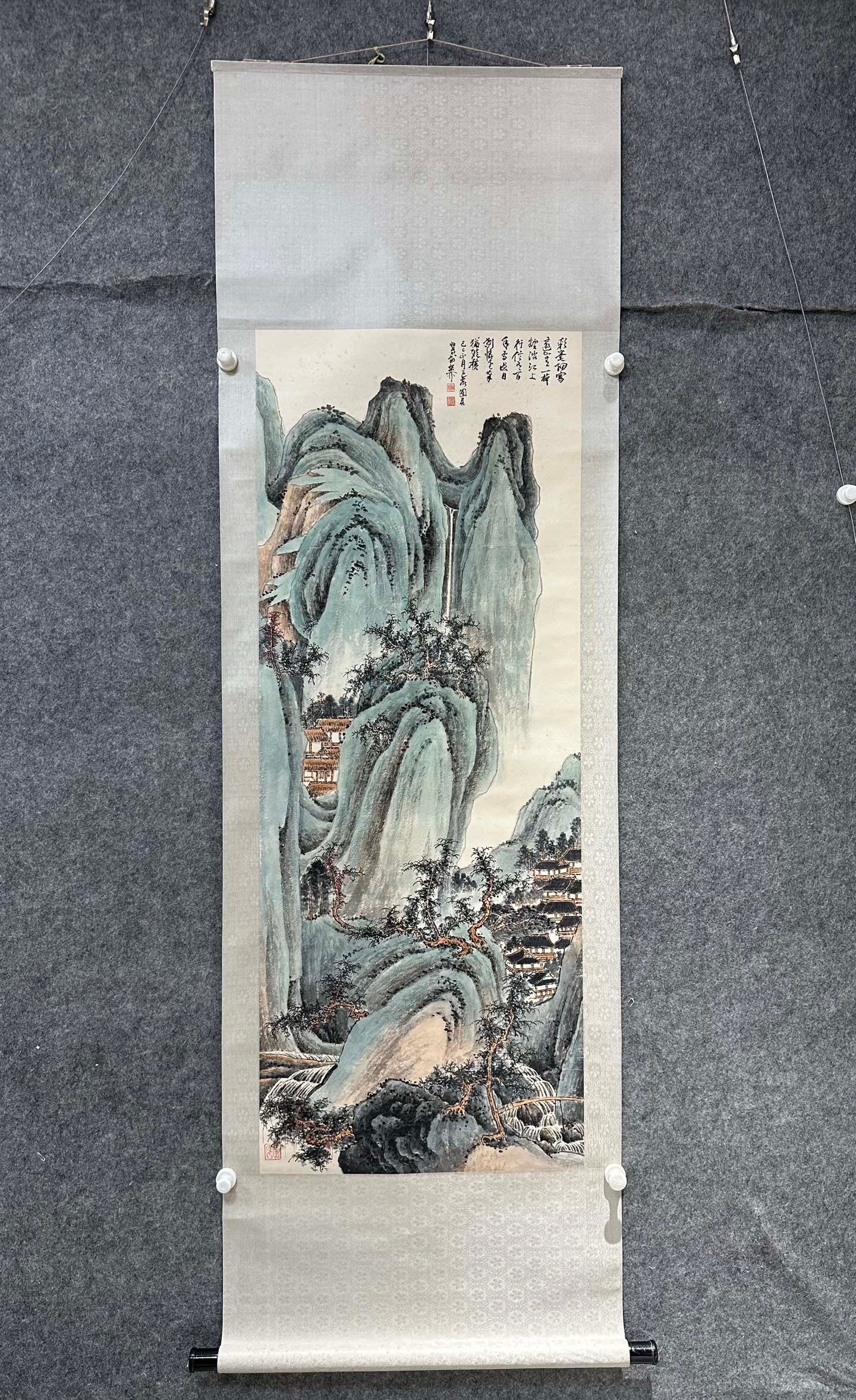 A Chinese Vertical Scroll Ink Painting of Landscape on Paper,Xie Zhiliu: A Chinese Vertical Scroll Ink Painting of Landscape on Paper,Xie Zhiliu,Size:(Without frame)21.5inx55.5in