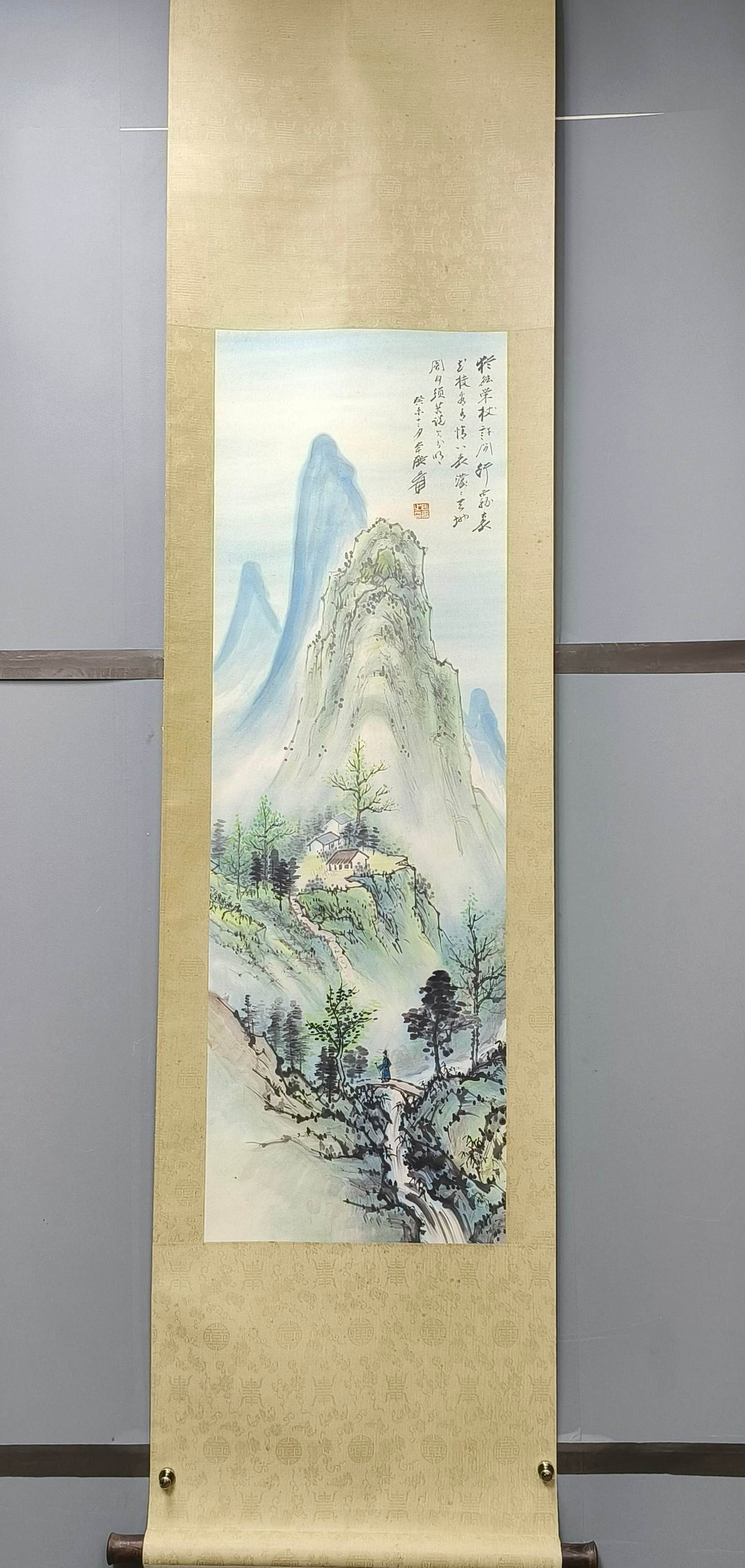 A Chinese Vertical Scroll Ink Painting of Landscape on Paper: A Chinese Vertical Scroll Ink Painting of Landscape on Paper,Zhang Daqian,Size:15inx46.1in 一幅中国水墨山水画立轴,张大