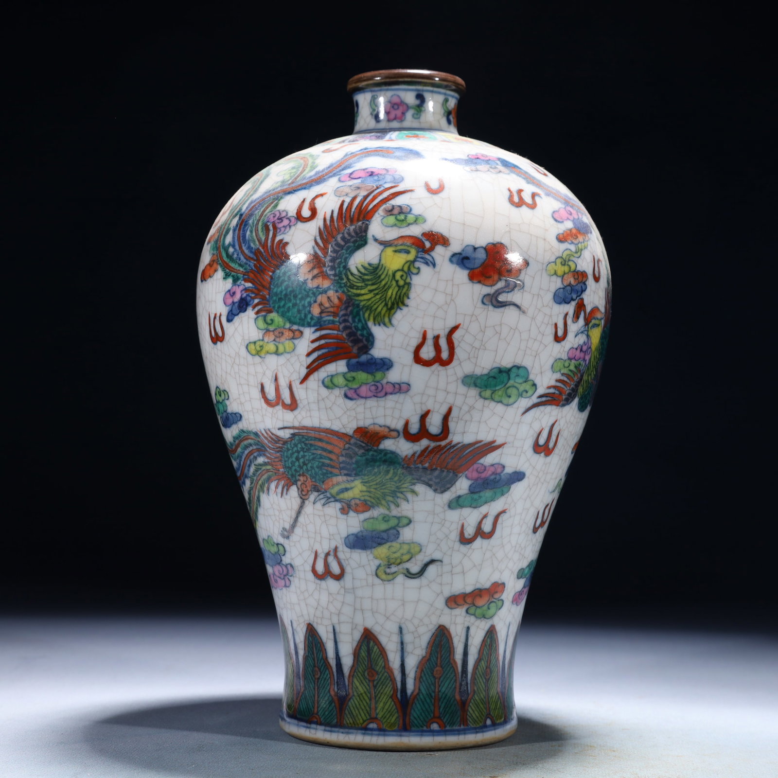 An Exquisite Wucai Auspicious Cloud and Phoenix Pattern Vase (1 of 9)