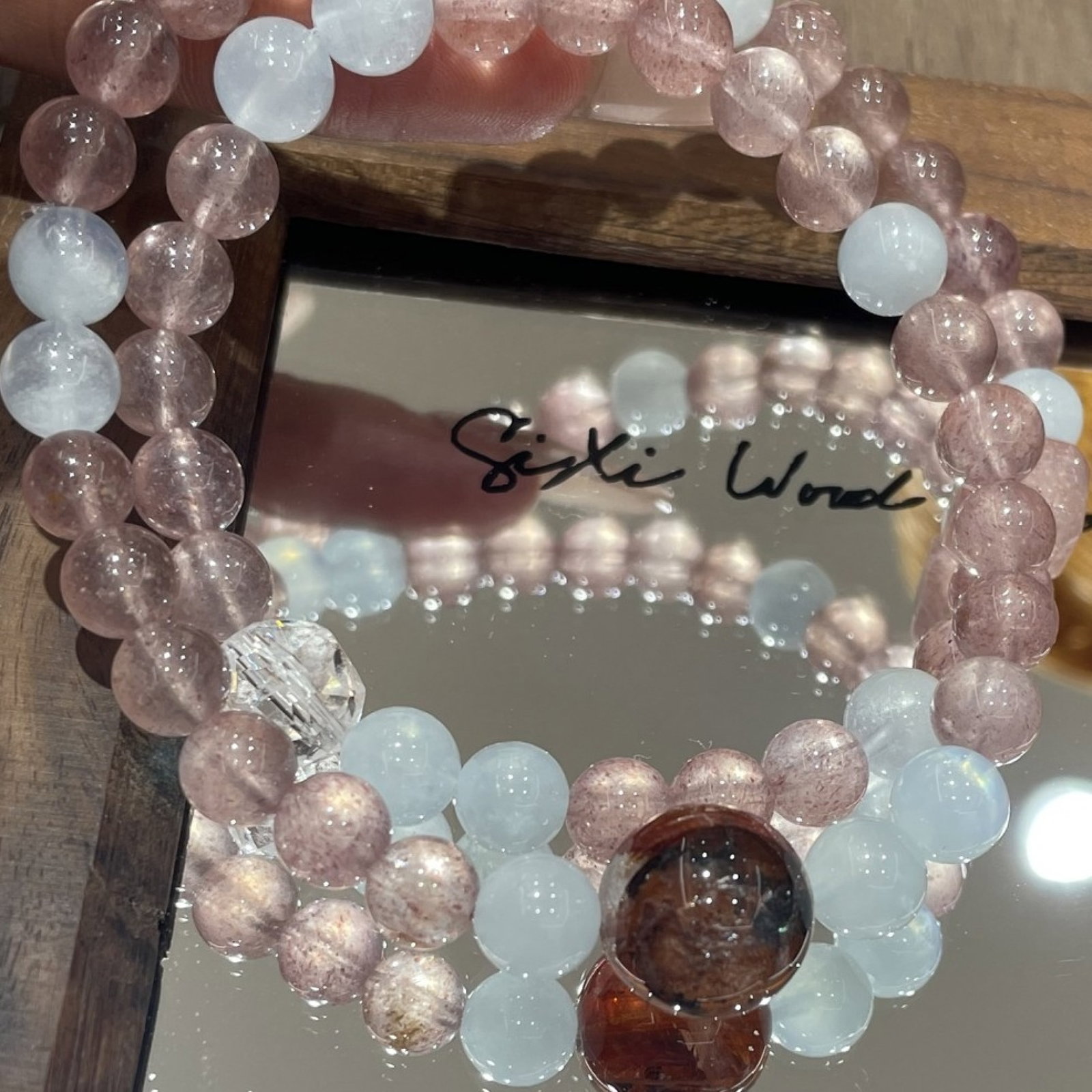 An Exquisite Crystal With Aquamarine Bracelet: An Exquisite Crystal With Aquamarine Bracelet,Size:0.3in 水晶配海蓝宝手串