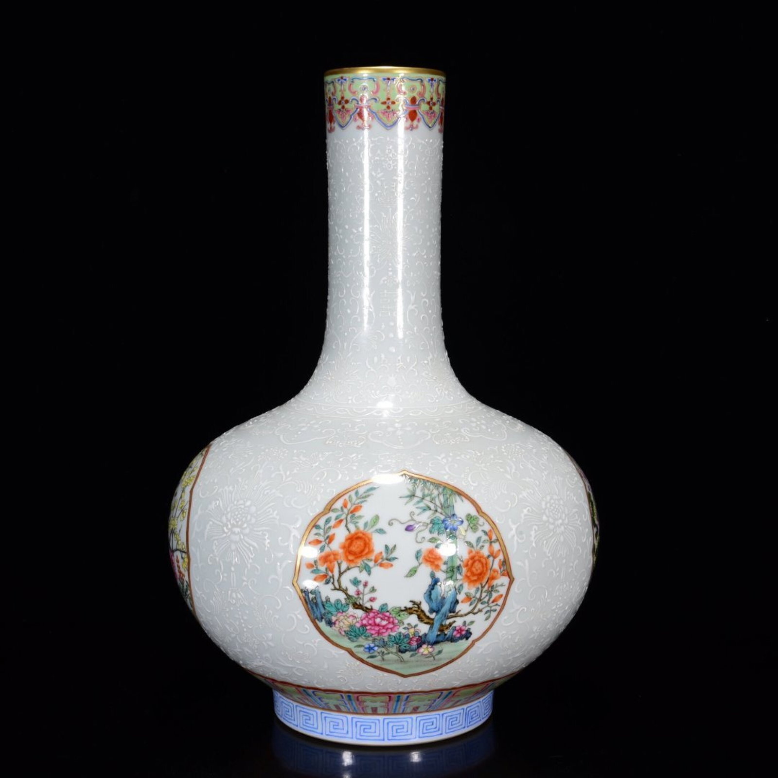 A Rare White Glazed Famille-Rose Flower Pattern Vase (1 of 9)