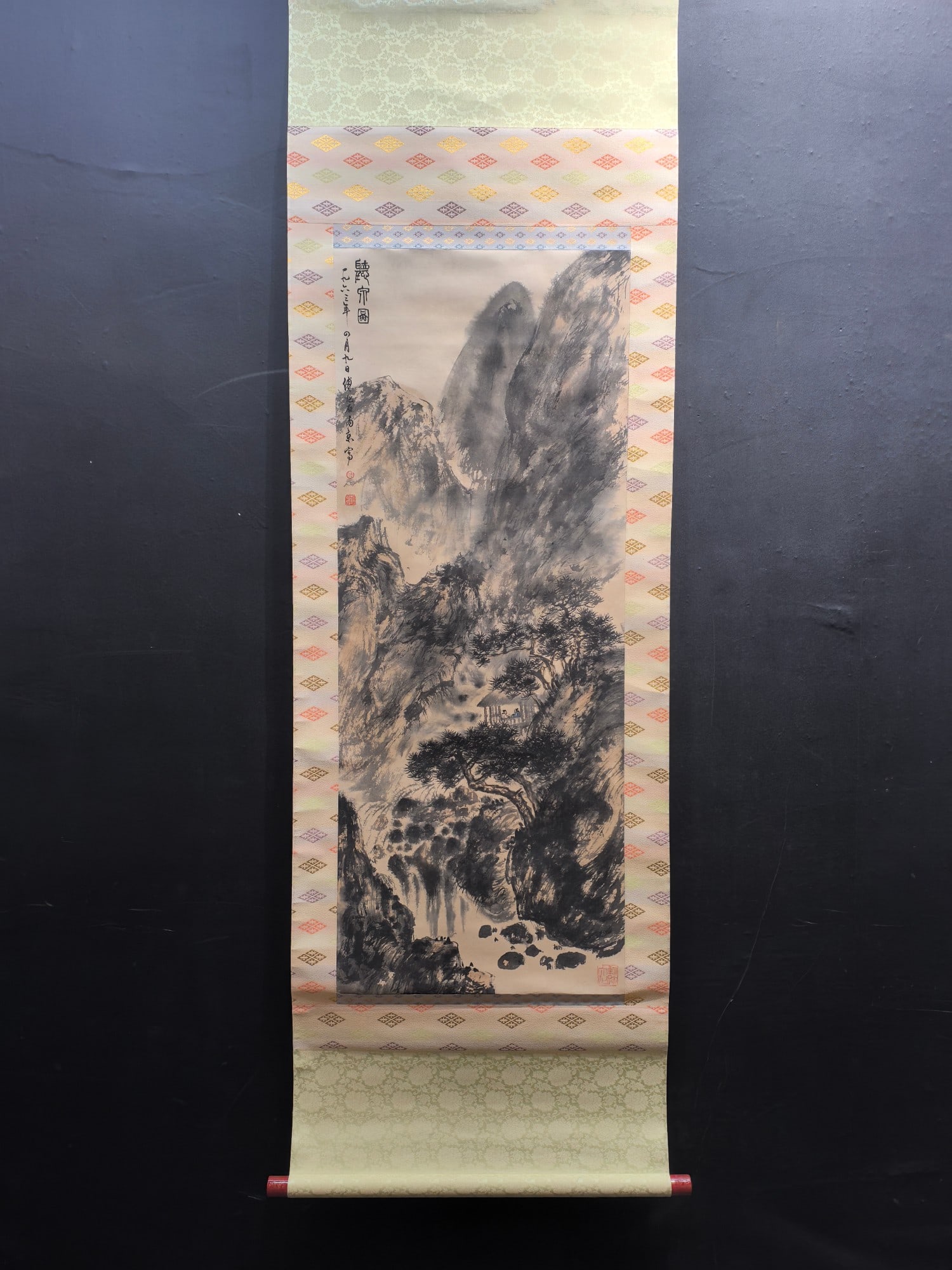 A Chinese Vertical Scroll Ink Painting of Landscape and Figure on Paper,Fu Baoshi: A Chinese Vertical Scroll Ink Painting of Landscape and Figure on Paper,Fu Baoshi,Size:16.4inx41.7in 一幅中国水墨山水人物画立