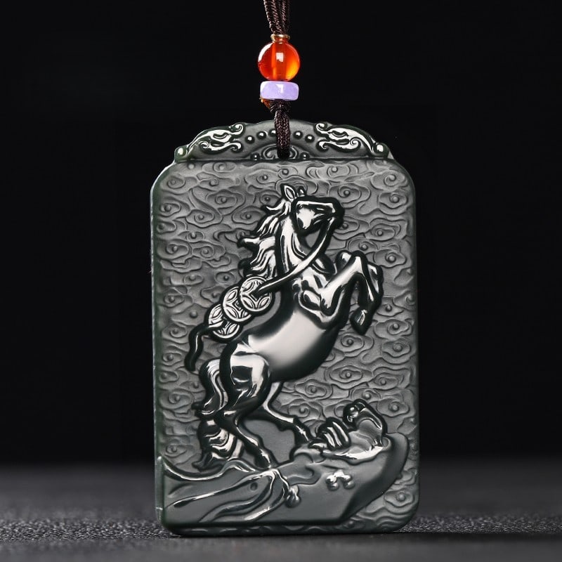 An Exquisite Cyan jade Horse Pattern Pendant: An Exquisite Cyan jade Horse Pattern Pendant 青玉骏马纹挂件