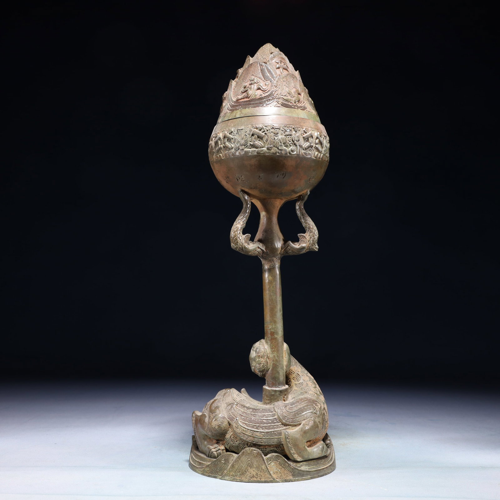 A Rare Bronze Auspicious Beast Pattern Censer,With Inscription: A Rare Bronze Auspicious Beast Pattern Censer,With Inscription,Han Dynasty,China,Size:5.1inx14.6in,Weight:1750g 青铜瑞兽纹香炉,带铭文,ߑ