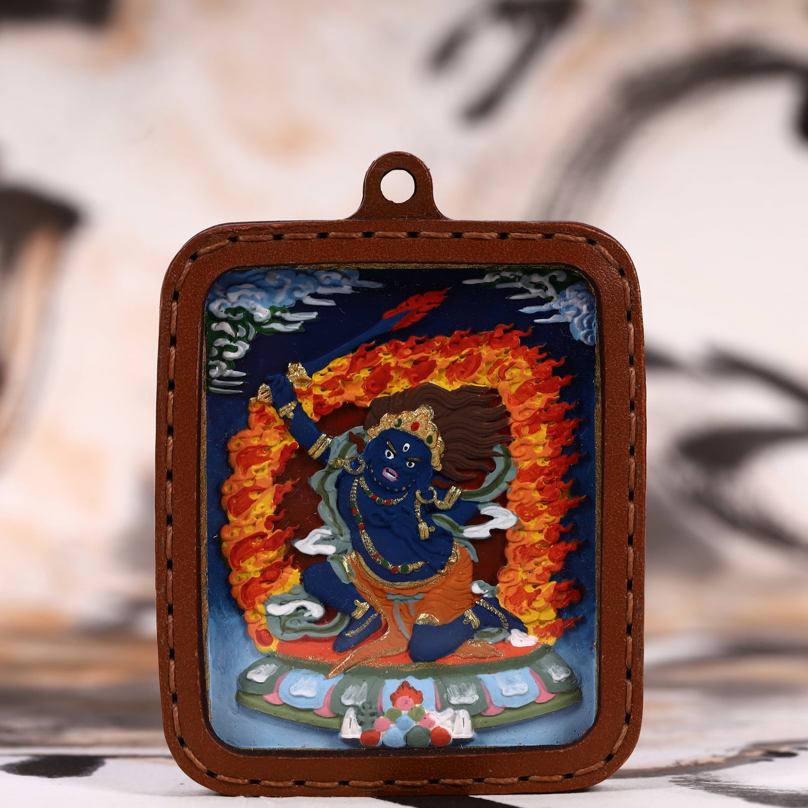 An Exquisite Painted Color Statue of Mammon Tangka: An Exquisite Painted Color Statue of Mammon Tangka,Size:2inx2.8in 彩绘财神像唐卡