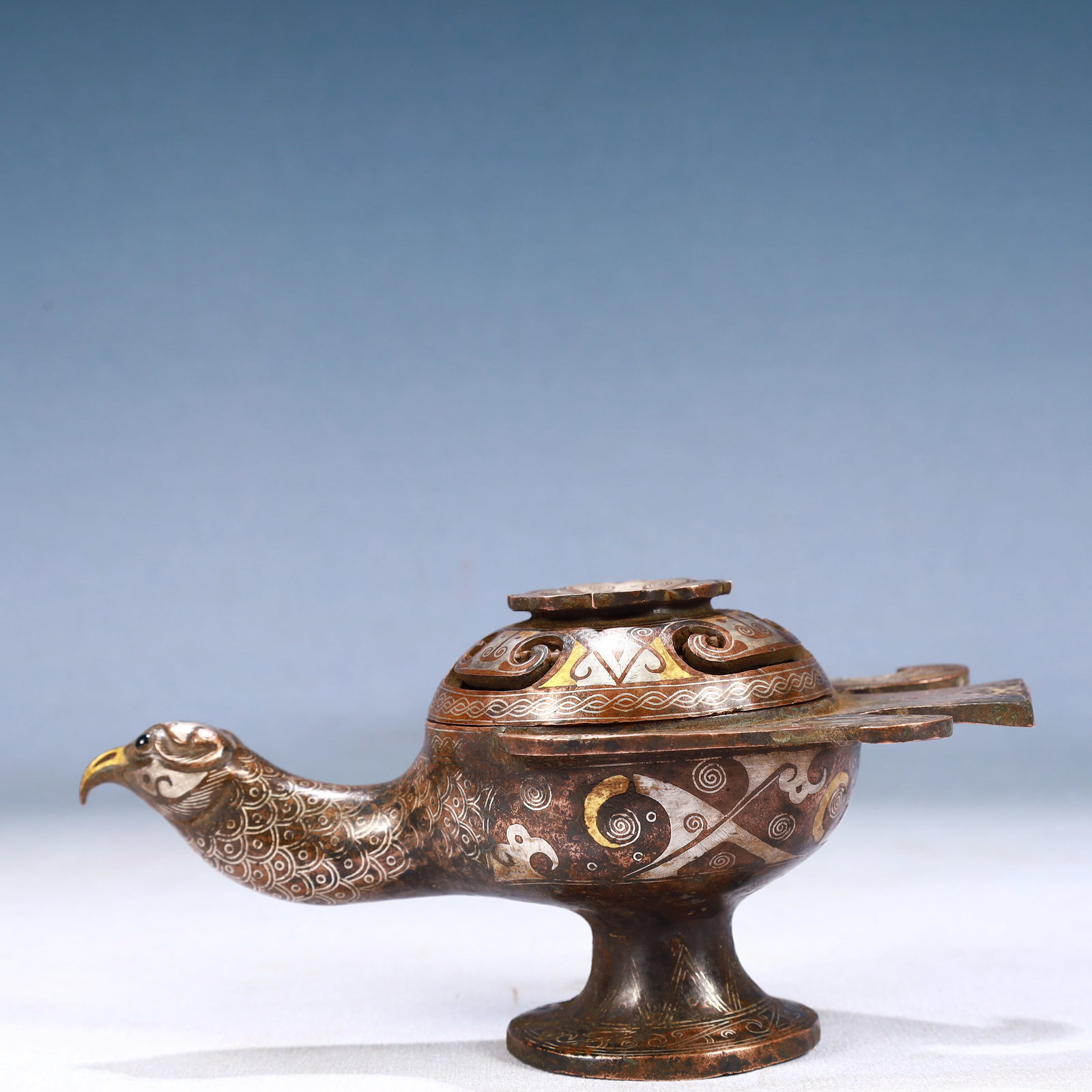 An Exquisite Bronze Inlaid Gold and Silver Phoenix-Shaped Censer (1 of 10)