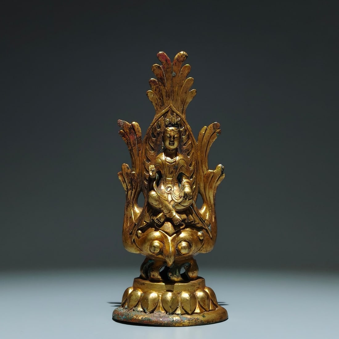 A Solemn Gilt Bronze Statue of Bodhisattva: A Solemn Gilt Bronze Statue of Bodhisattva,N.Qi,China,Size:9.4inx3.9inx3.1in 铜鎏金菩萨像,中国北齐时期