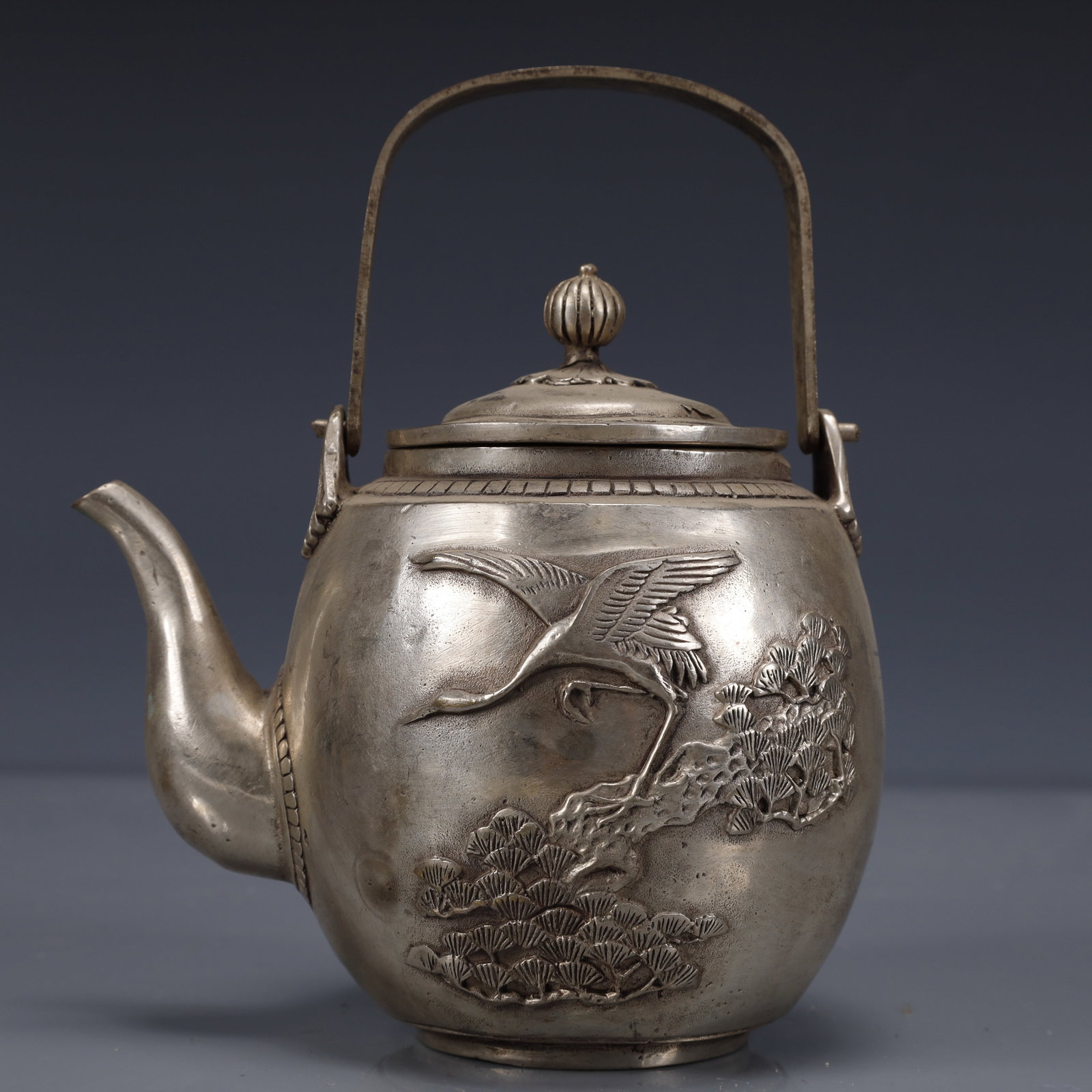 An Exquisite Silver-Plated Bronze Crane Pattern Ewer - 3