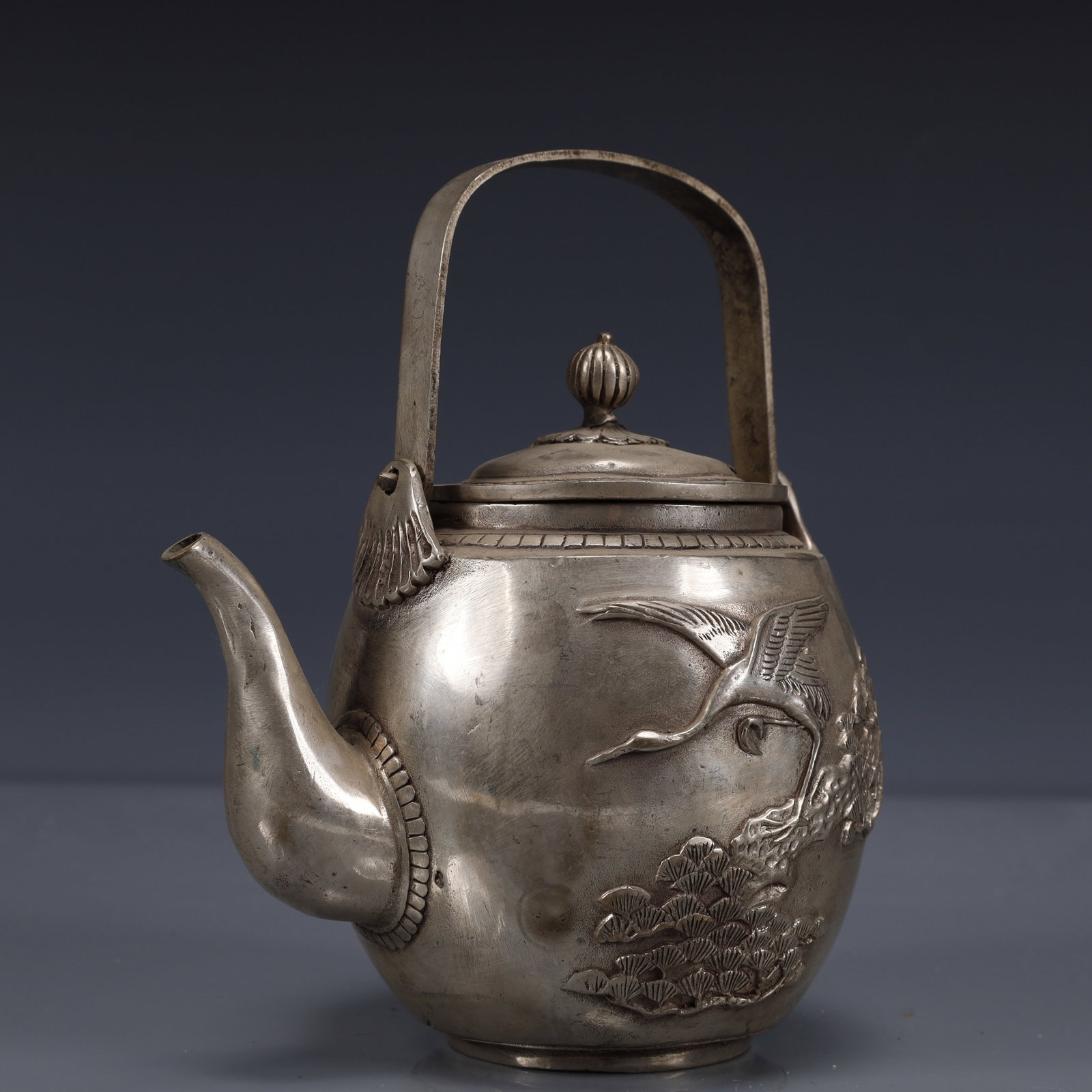 An Exquisite Silver-Plated Bronze Crane Pattern Ewer - 4
