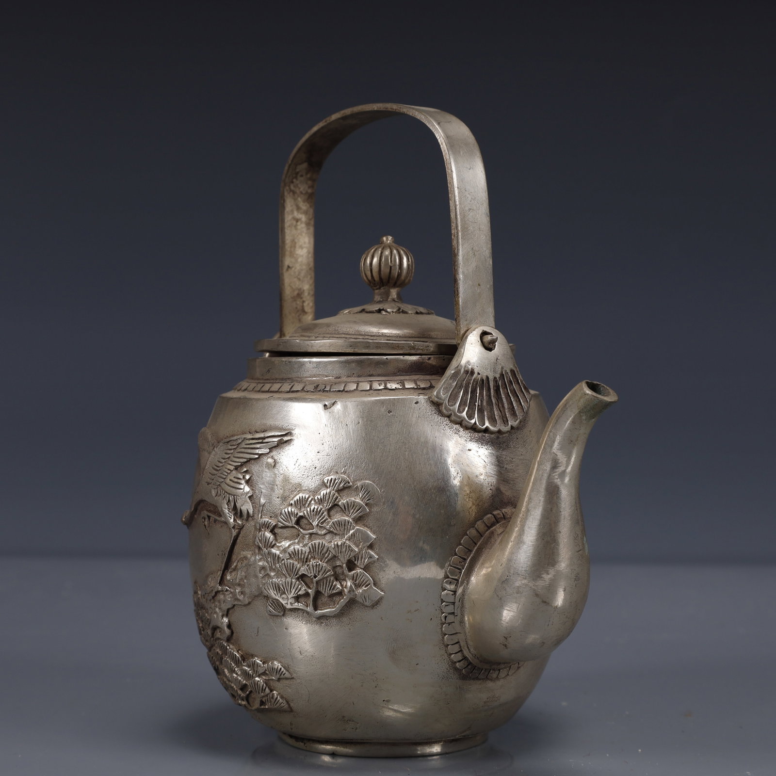An Exquisite Silver-Plated Bronze Crane Pattern Ewer - 6