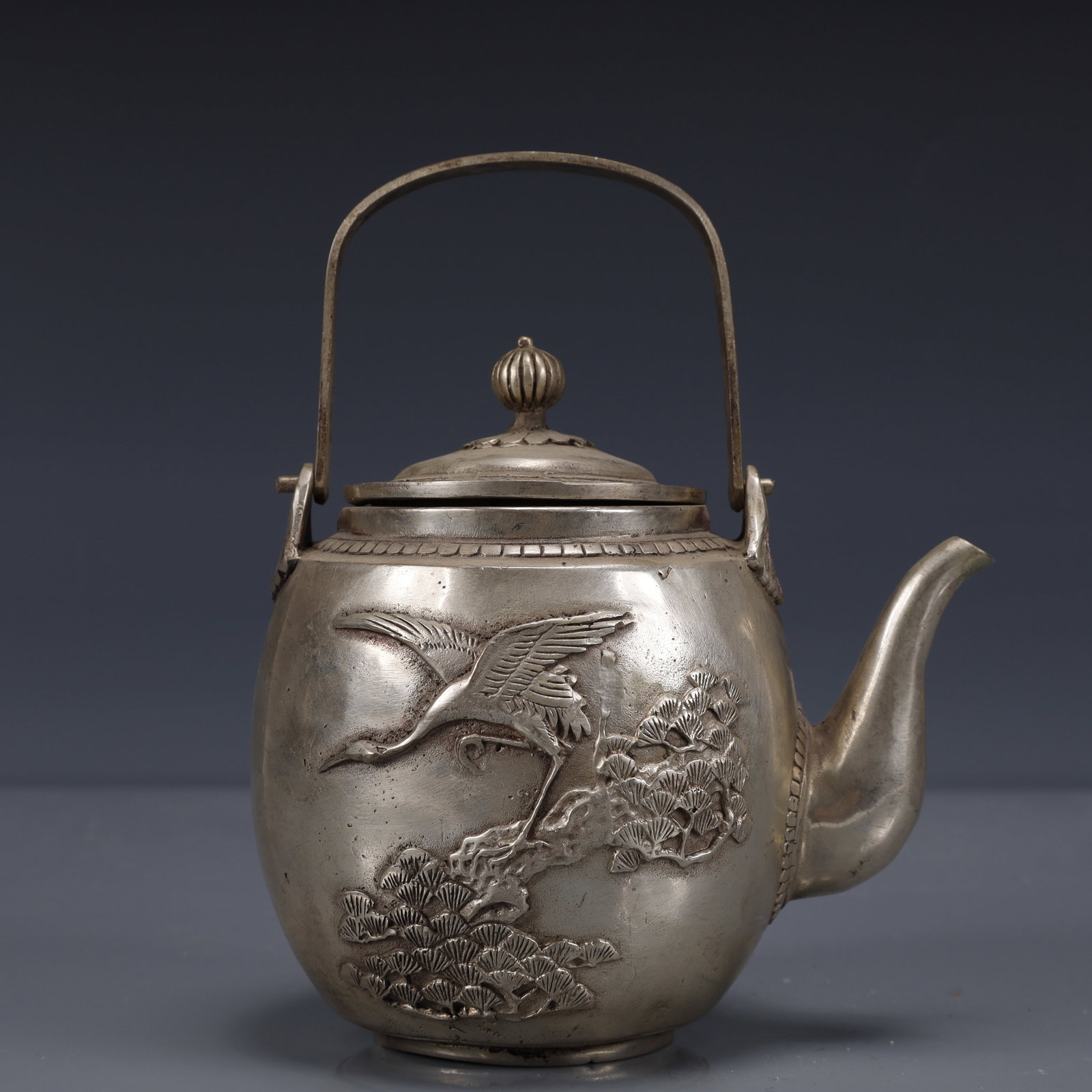 An Exquisite Silver-Plated Bronze Crane Pattern Ewer - 7