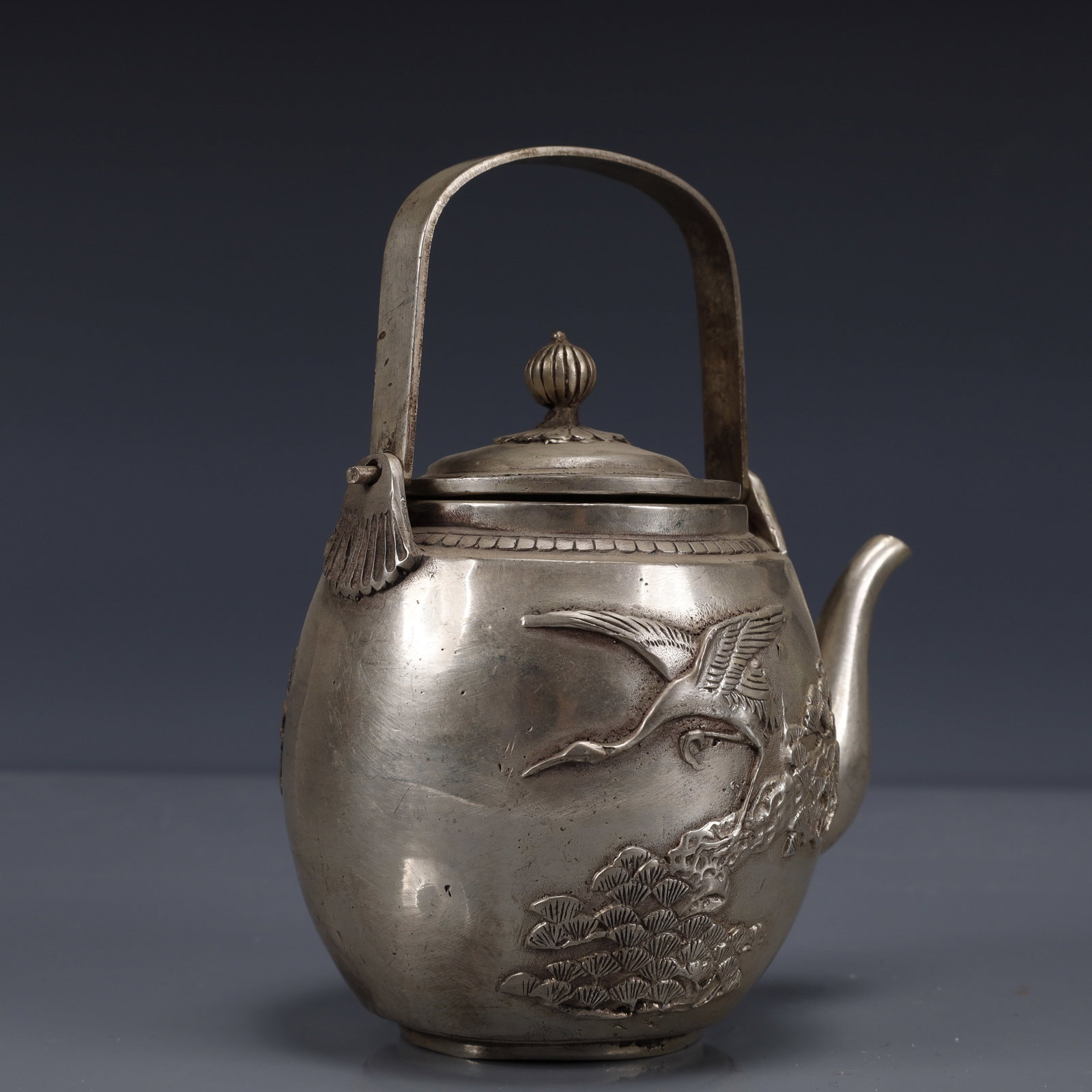 An Exquisite Silver-Plated Bronze Crane Pattern Ewer - 8