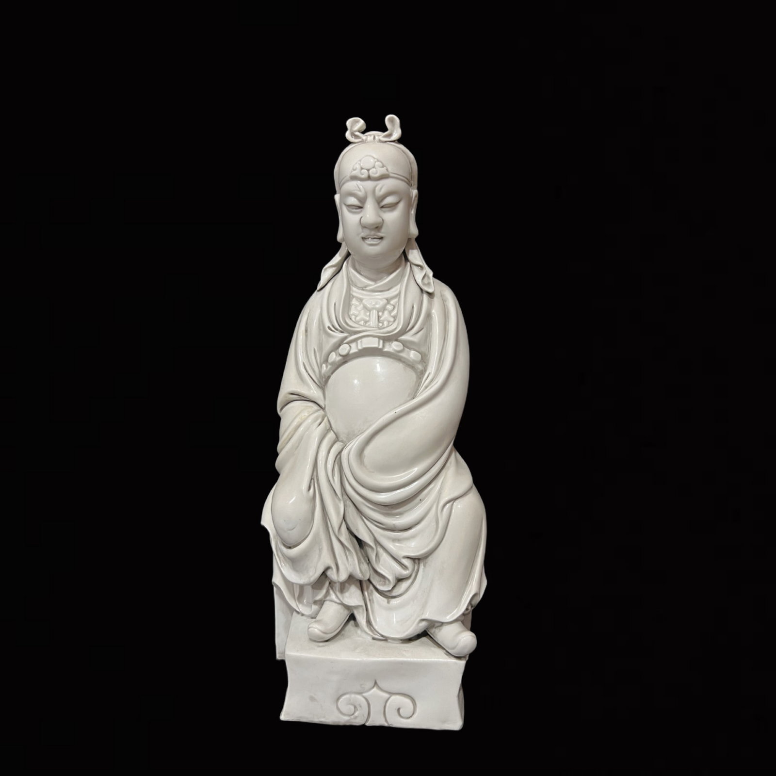 A Solemn Blance-De-Chine Statue of Figure: A Solemn Blance-De-Chine Statue of Figure,Ming Dynasty,China,He Chaozong Mark,Size:17.9in