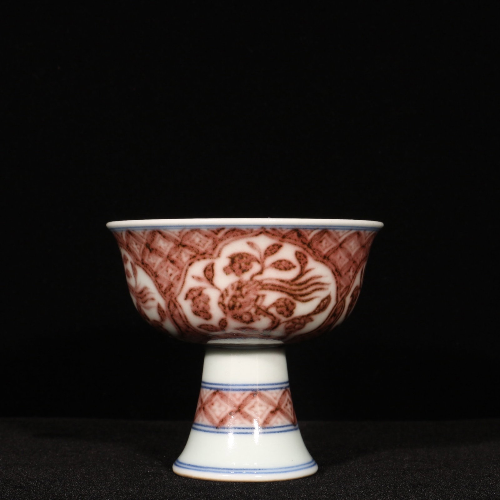 An Exquisite Underglaze-Red Flower and Bird Pattern Stem Cup (1 of 9)