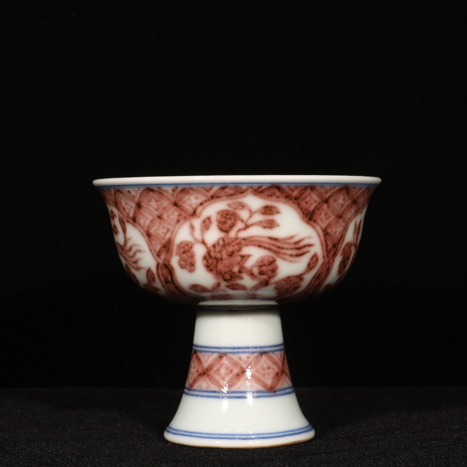 An Exquisite Underglaze-Red Flower and Bird Pattern Stem Cup - 5