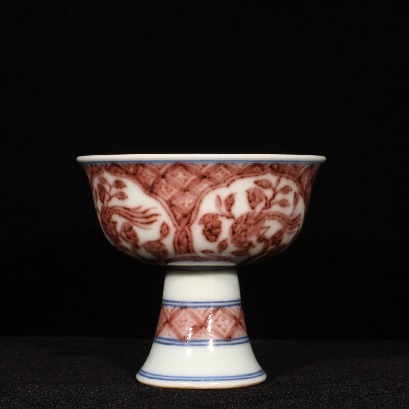 An Exquisite Underglaze-Red Flower and Bird Pattern Stem Cup - 6