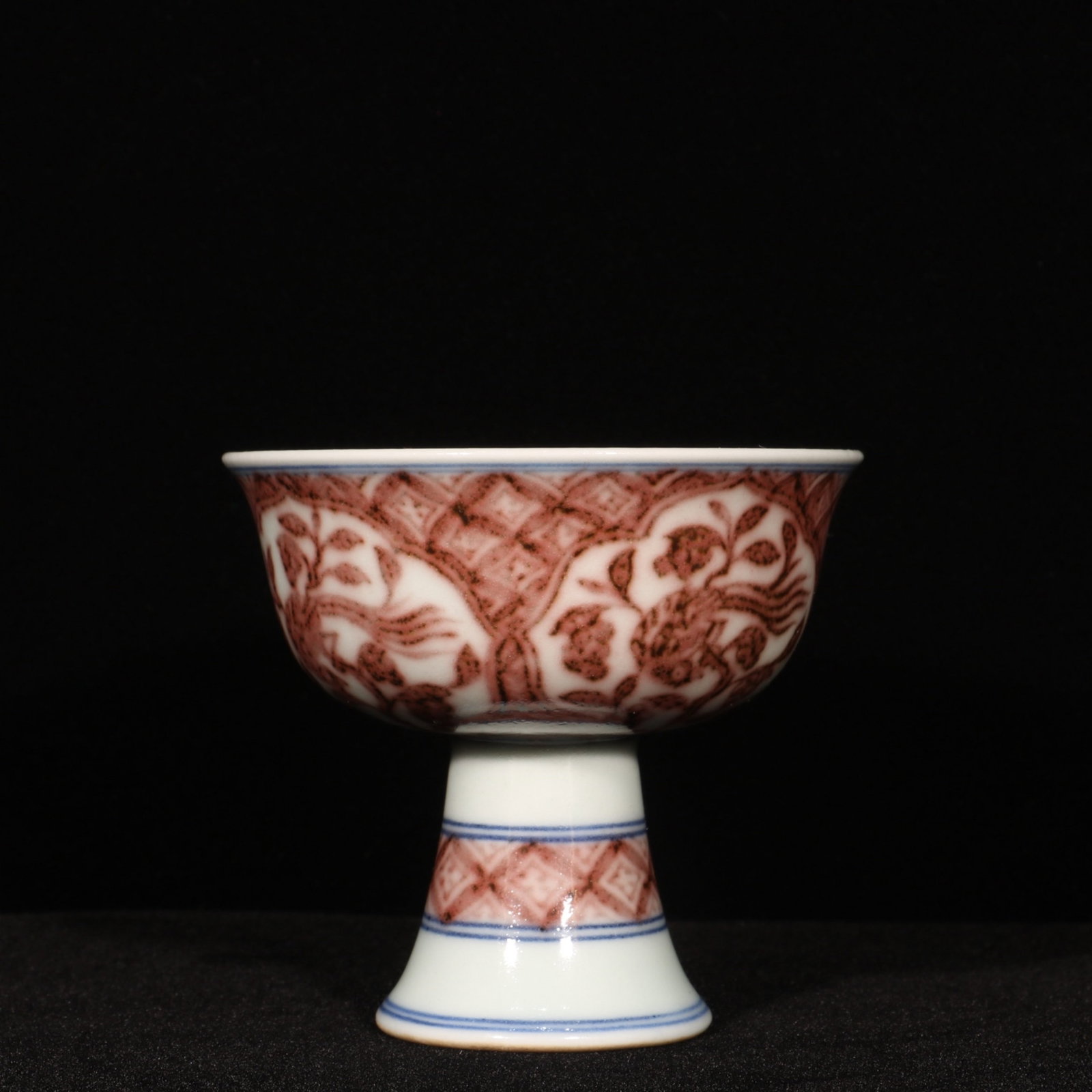 An Exquisite Underglaze-Red Flower and Bird Pattern Stem Cup - 7