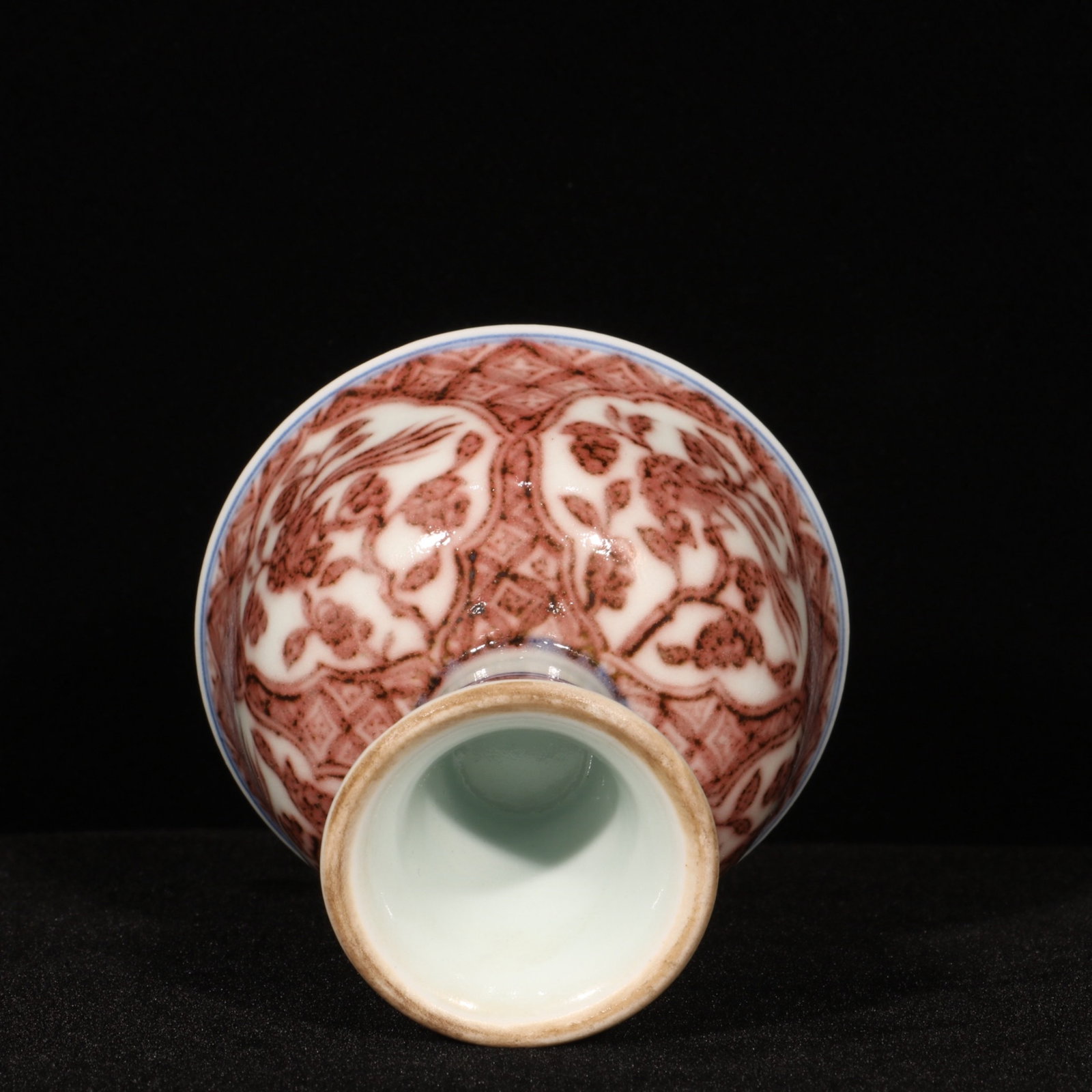 An Exquisite Underglaze-Red Flower and Bird Pattern Stem Cup - 9