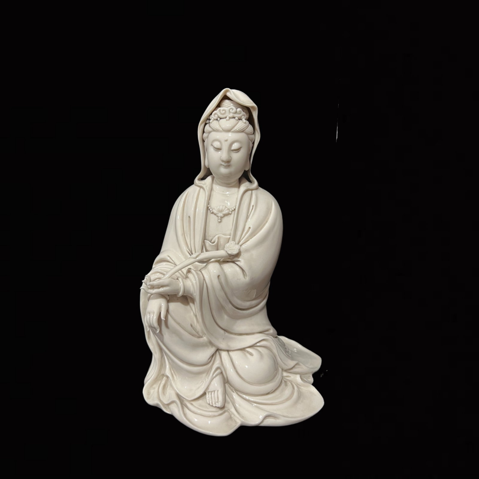 A Solemn Blance-De-Chine Statue of Avalokitesvara: A Solemn Blance-De-Chine Statue of Avalokitesvara,Ming Dynasty,China,He Chaozong Mark,Size:10.6in