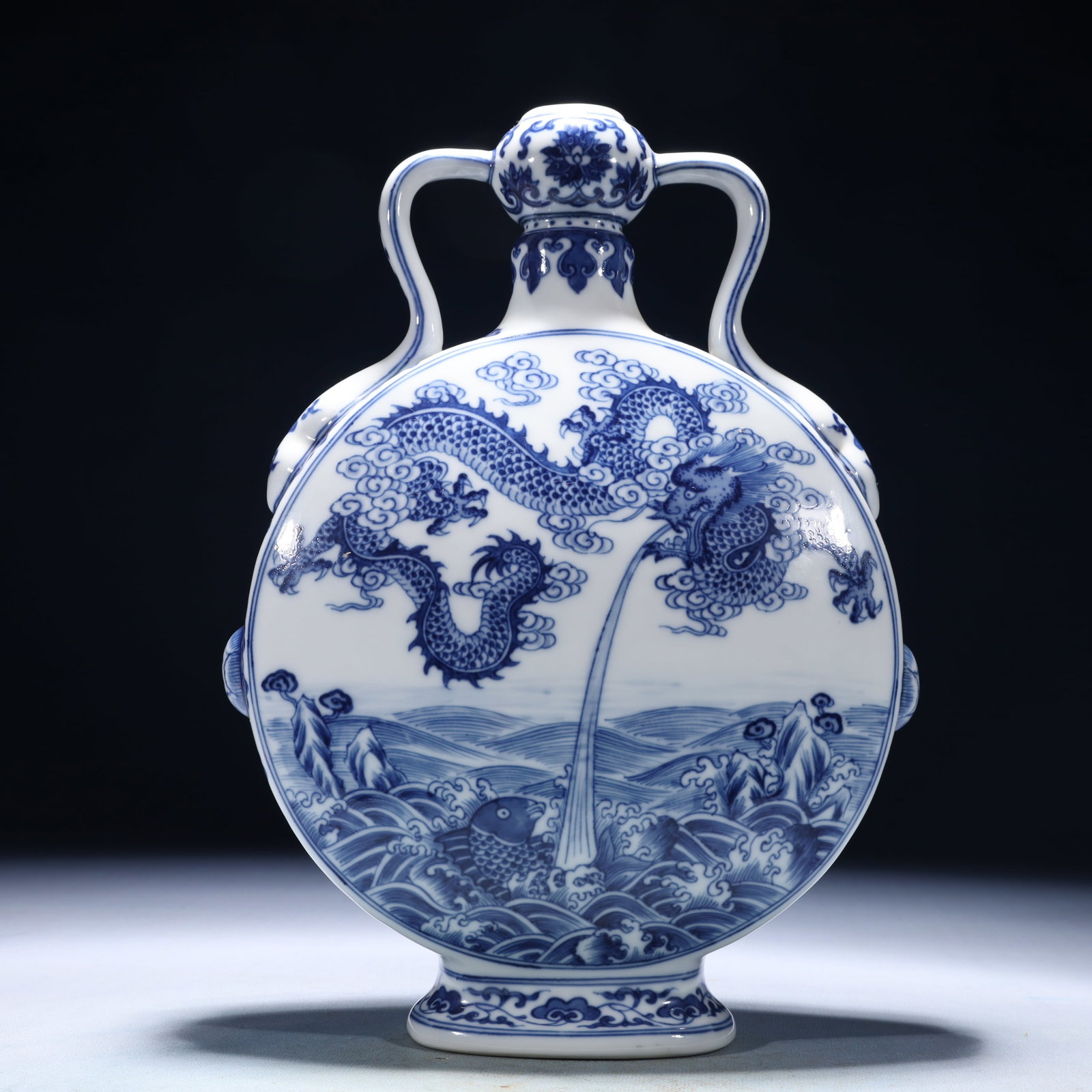 An Exquisite Blue and White Seawater and Dragon Pattern Double-Ears Vase (1 of 11)