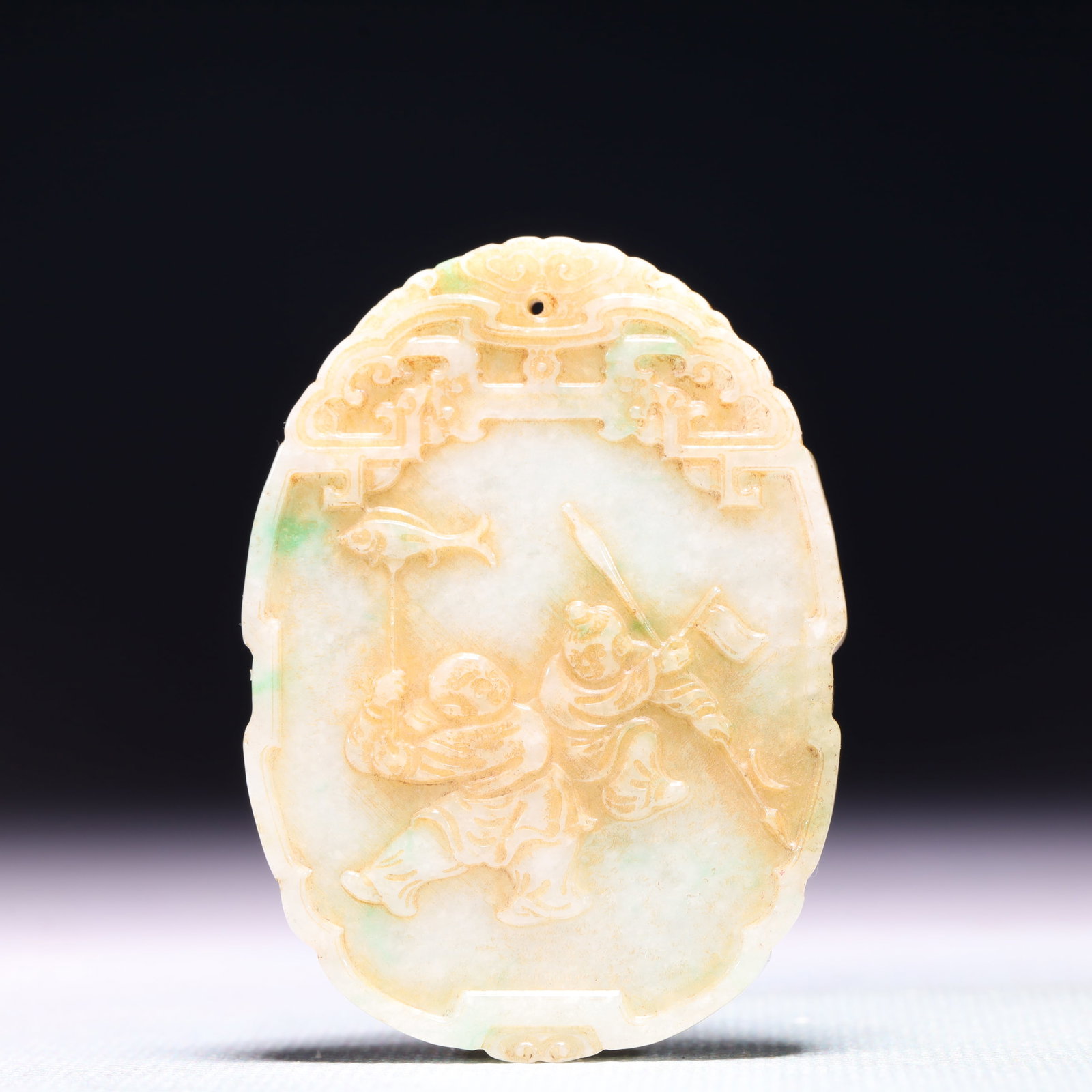 An Exquisite White Jade Character and Story Pattern Pendant (1 of 4)
