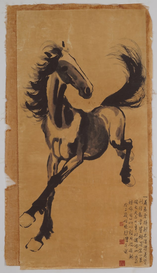 A Chinese Ink Painting of Horse on Paper: A Chinese Ink Painting of Horse on Paper,Xu Beihong,Size:17.3inx74in 一幅中国水墨骏马画,徐悲鸿