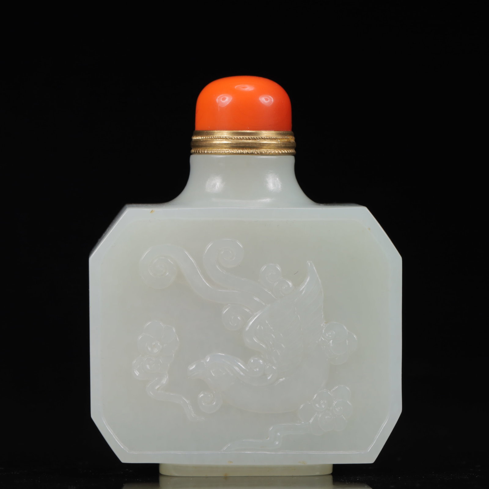 An Exquisite White Jade Dragon and Phoenix Pattern Snuff Bottle (1 of 6)