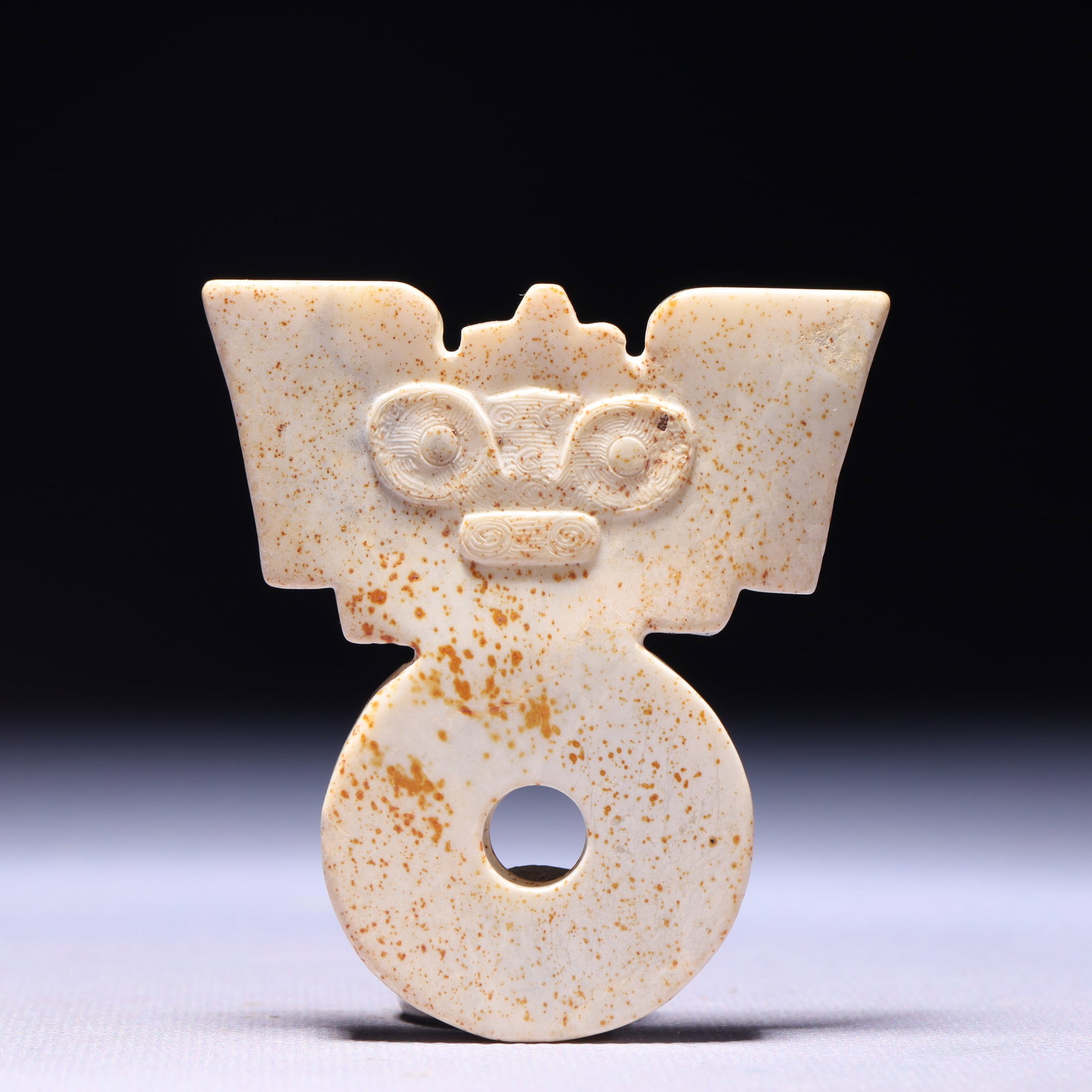 An Archaic Hongshan Culture Yellow Jade Beast-Face Pattern Ornament: An Archaic Hongshan Culture Yellow Jade Beast-Face Pattern Ornament,Ancient Time,China,Size:2.6inx0.4inx2.9in,Weight:72g 红山文化黄玉兽面纹摆