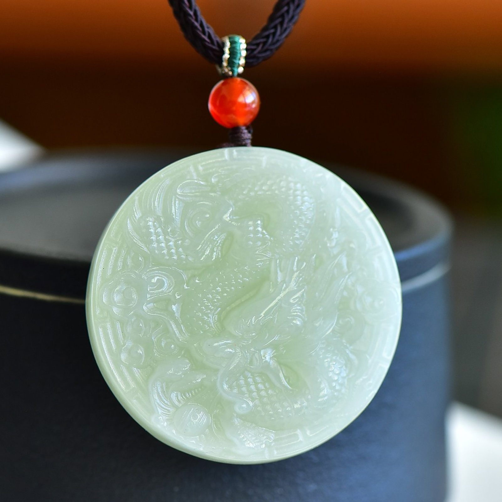 An Exquisite White Jade Dragon and Phoenix Pattern Pendant: An Exquisite White Jade Dragon and Phoenix Pattern Pendant,Size:2inx2in 白玉龙凤纹挂件