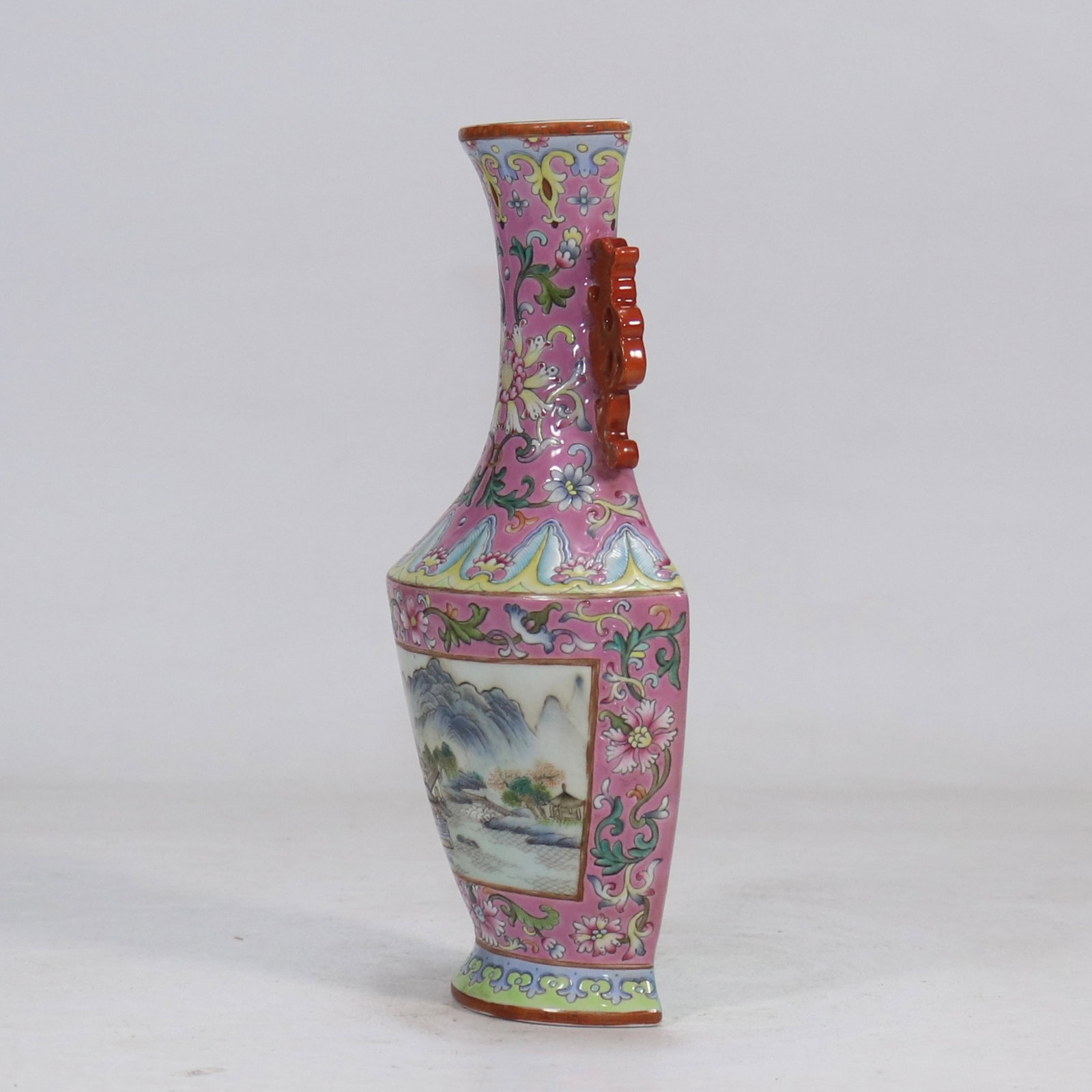 An Exquisite Ruby Red-Glazed Landscape Pattern Double-Ears Vase - 2