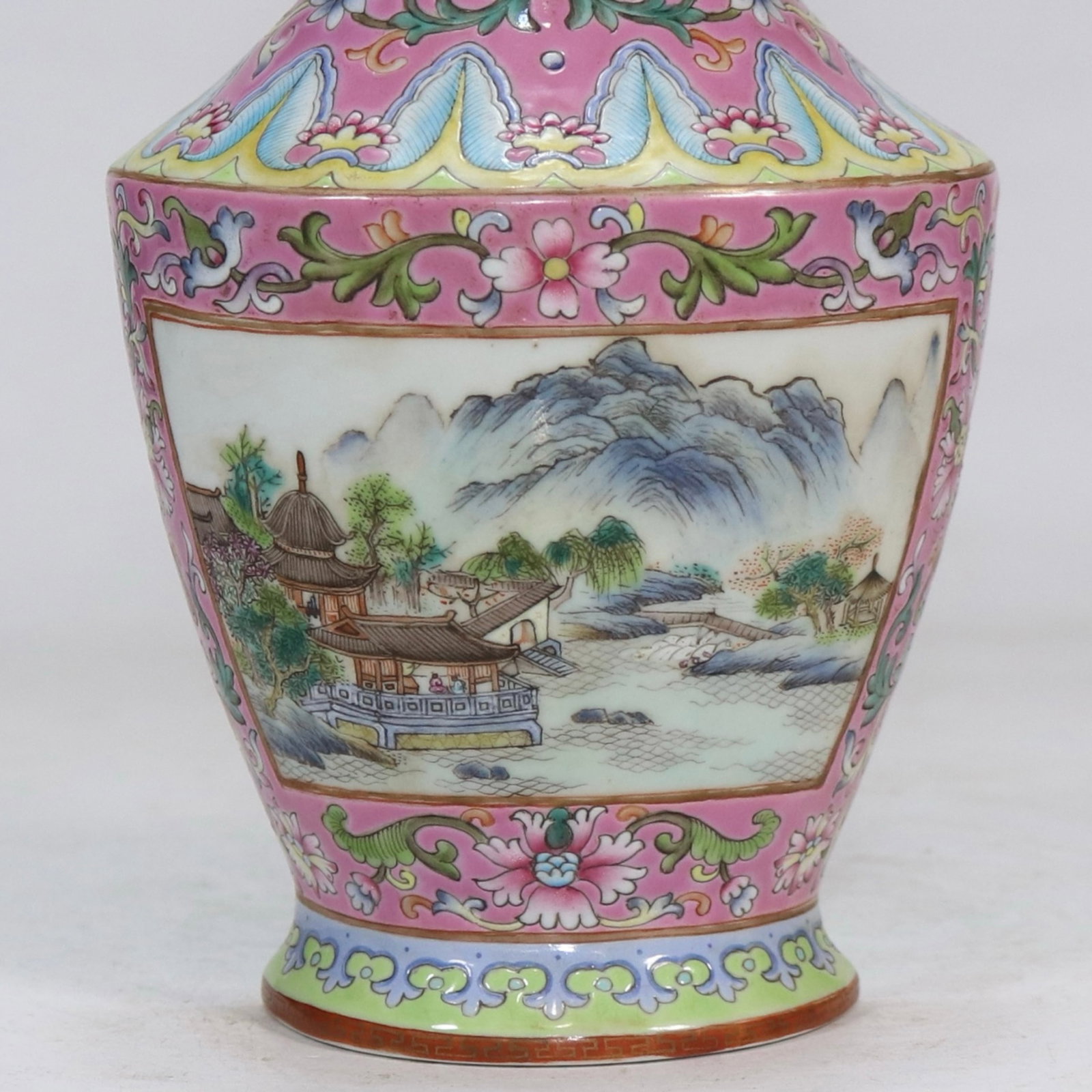 An Exquisite Ruby Red-Glazed Landscape Pattern Double-Ears Vase - 5